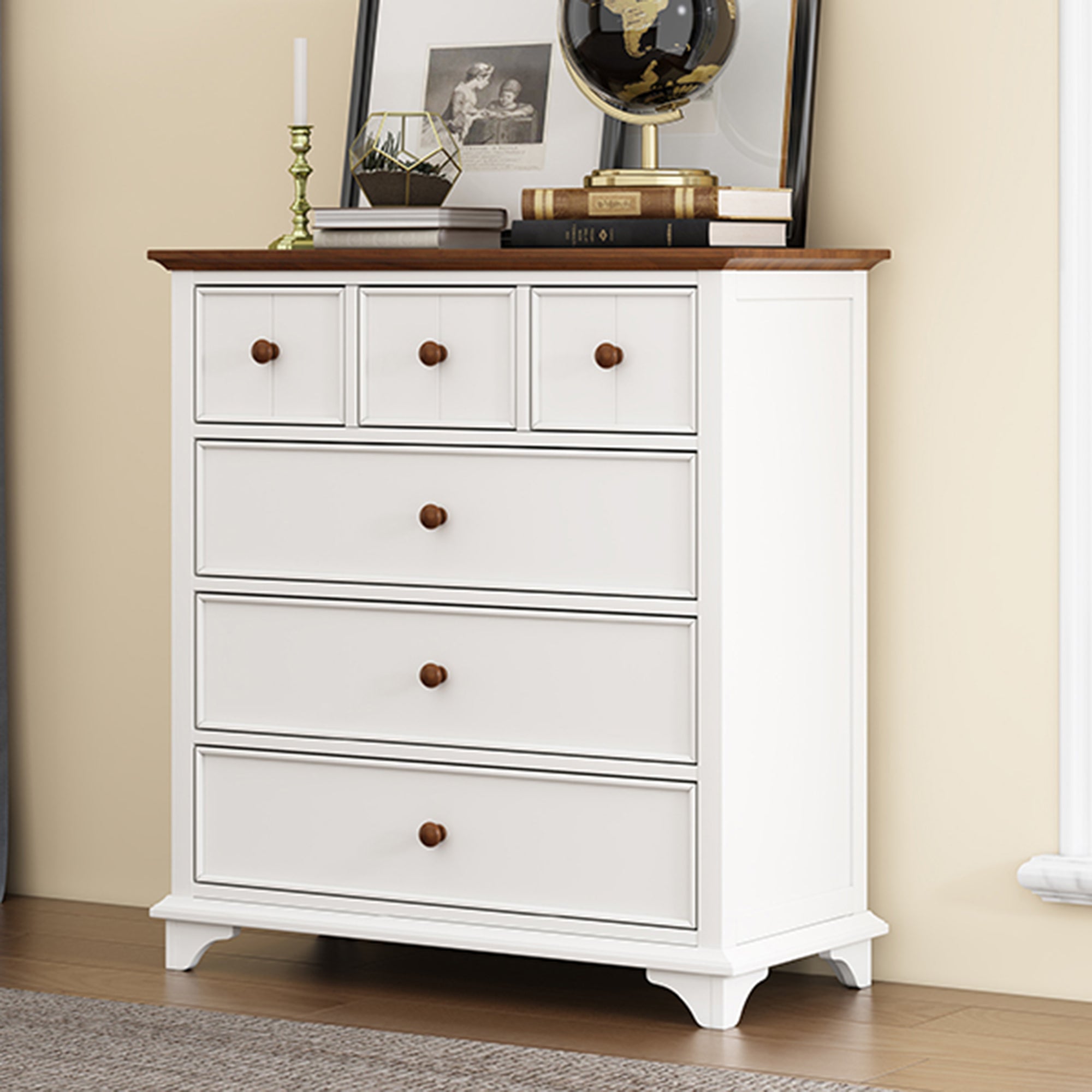 2-Drawer Rubber Wood Nightstand in Walnut