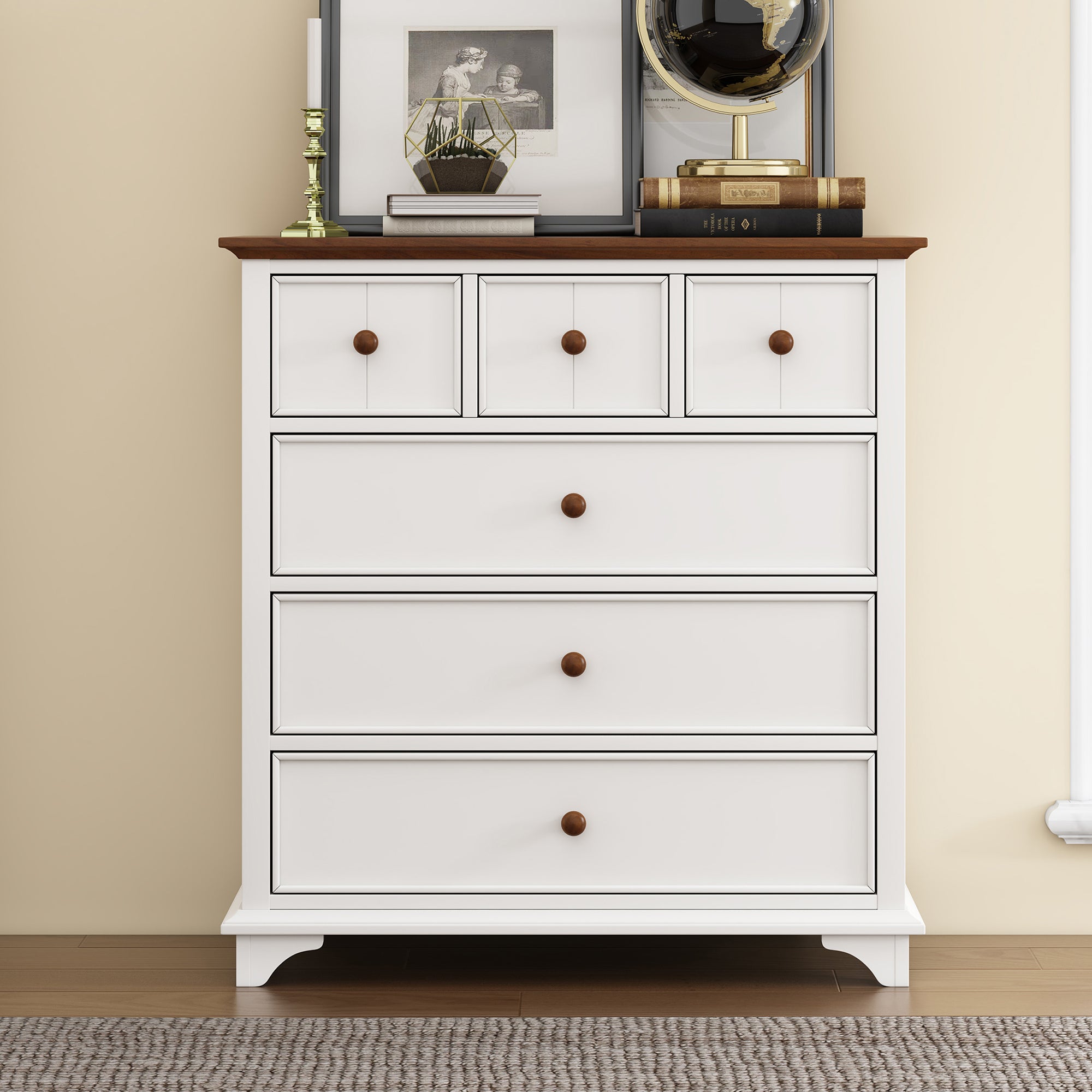 2-Drawer Rubber Wood Nightstand in Walnut