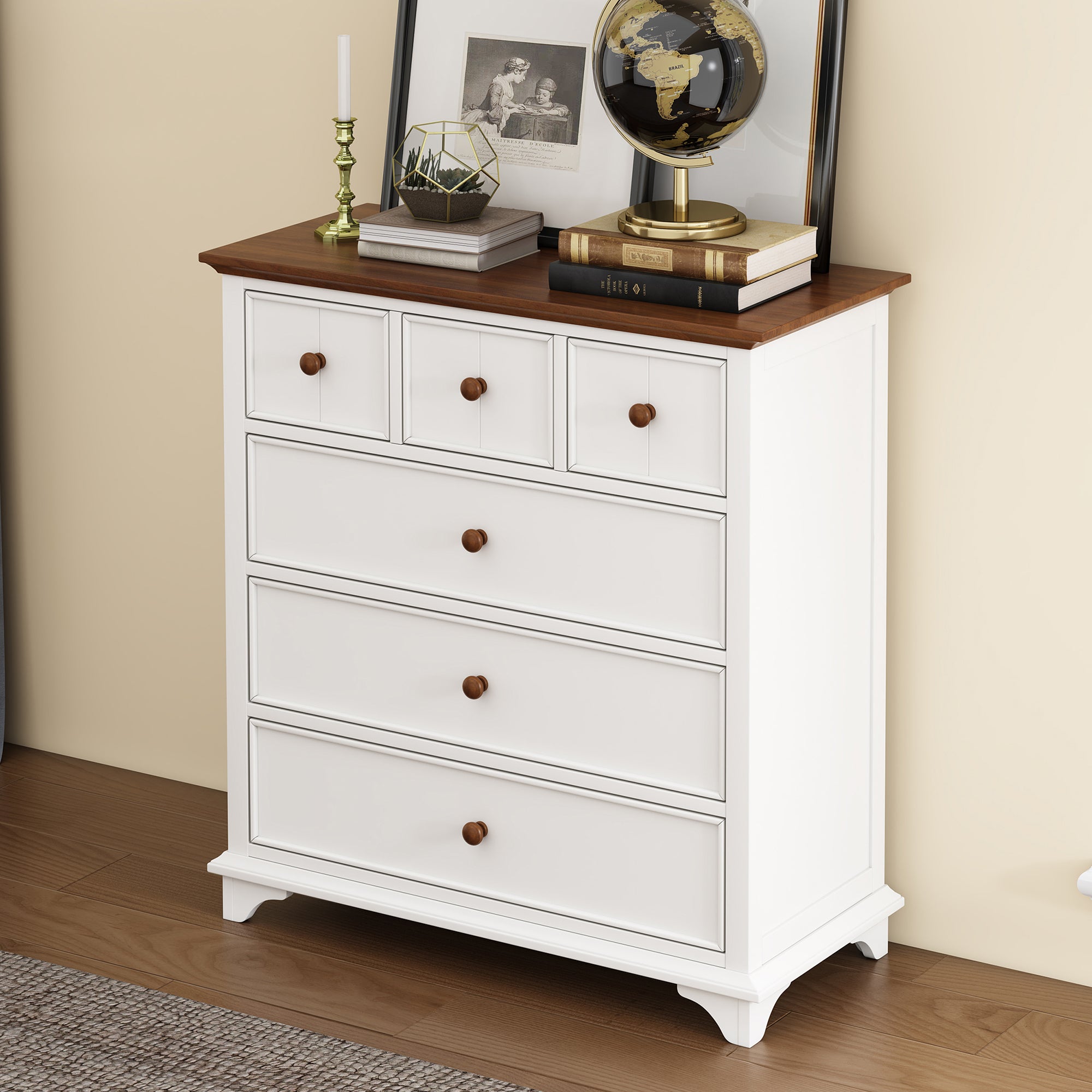 2-Drawer Rubber Wood Nightstand in Walnut