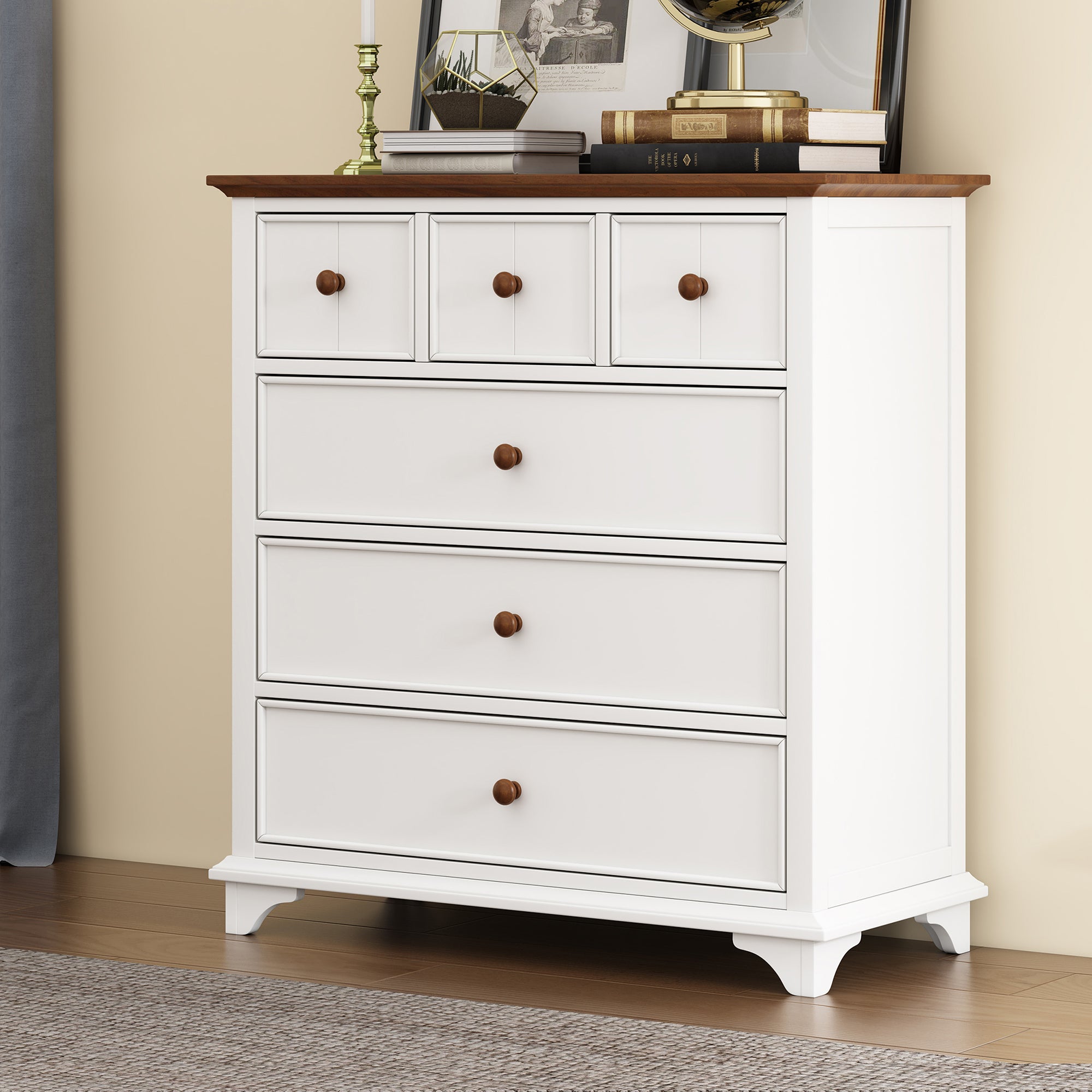 2-Drawer Rubber Wood Nightstand in Walnut