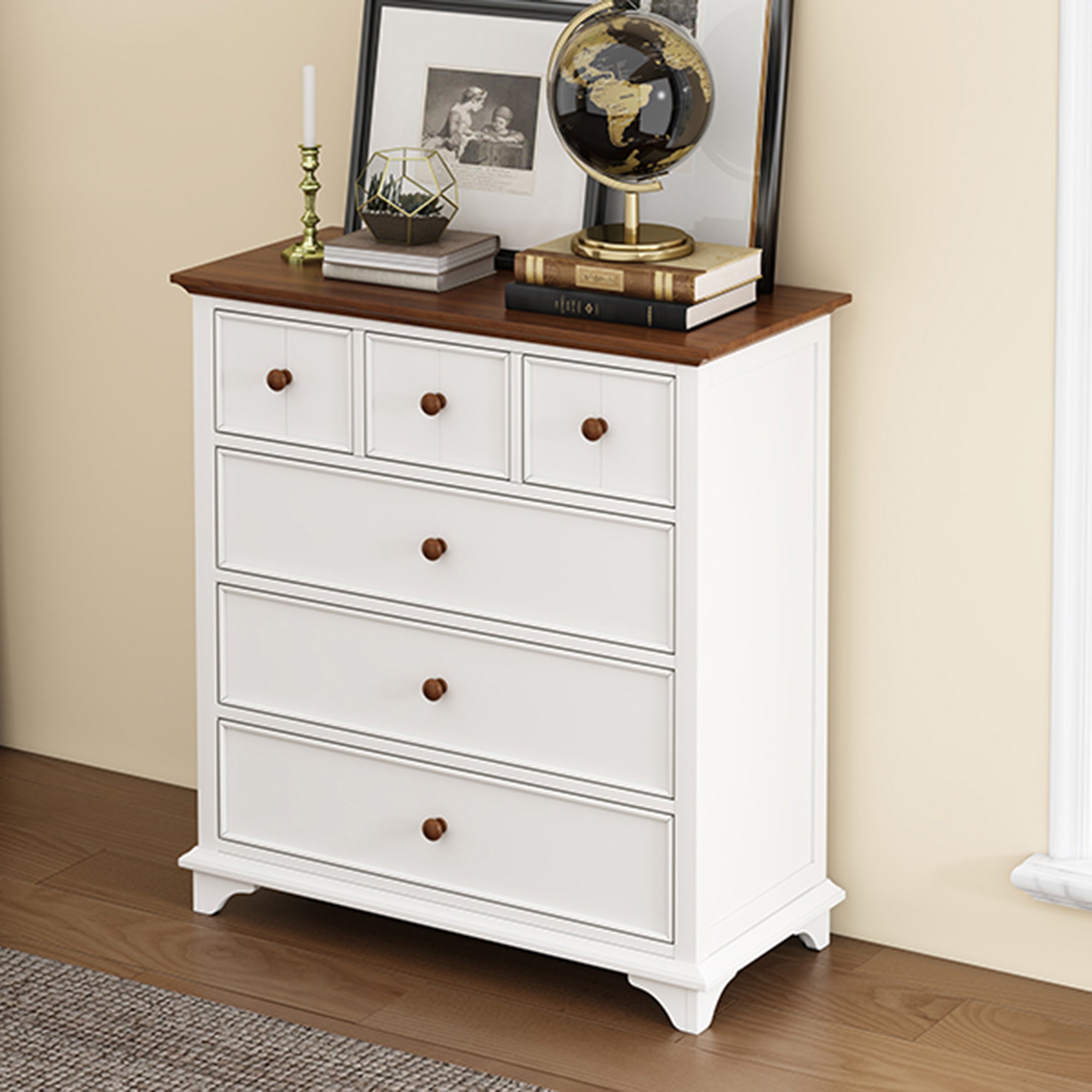 2-Drawer Rubber Wood Nightstand in Walnut