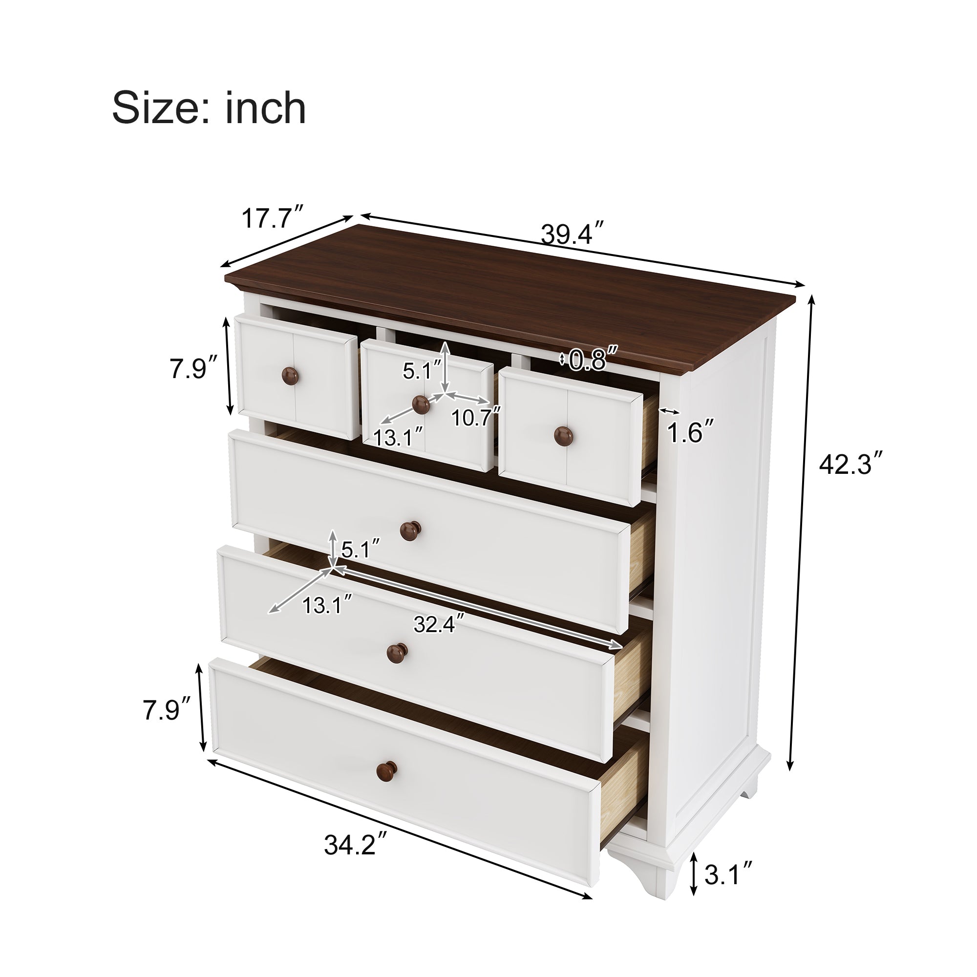 2-Drawer Rubber Wood Nightstand in Walnut