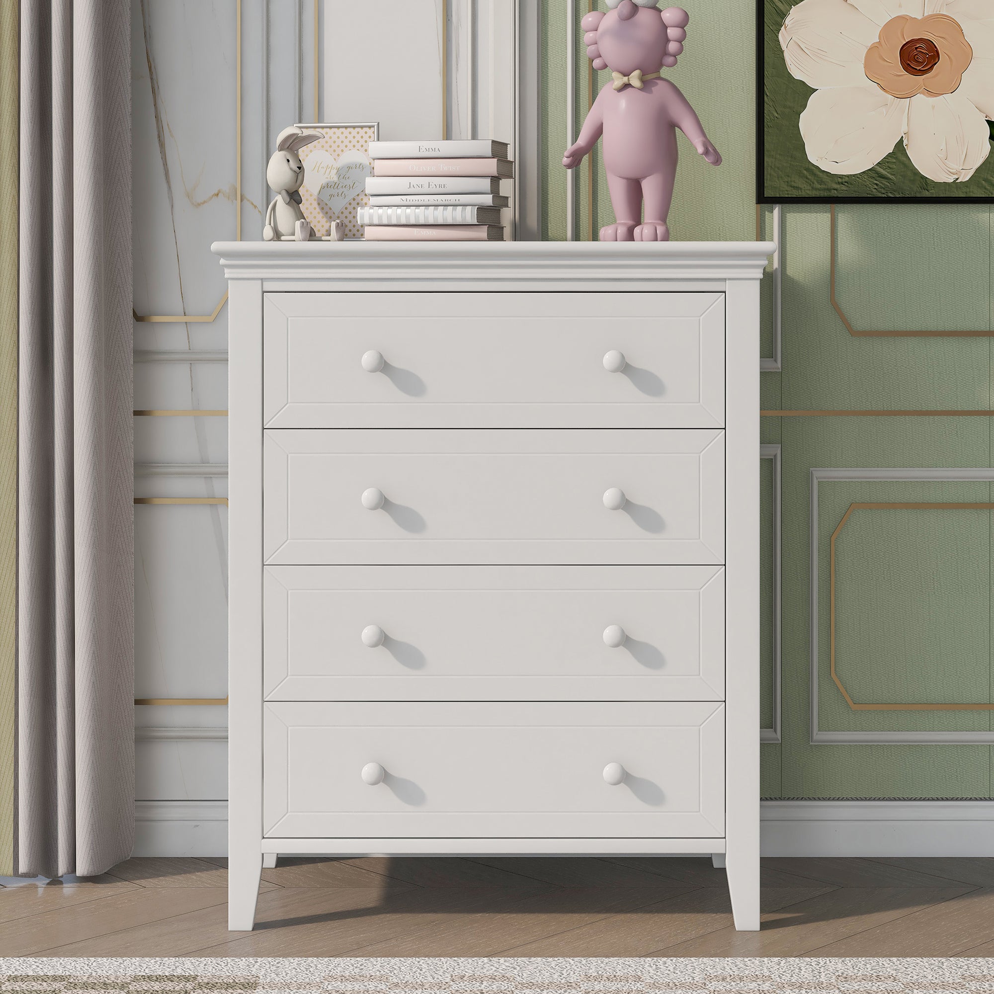 2-Drawer Rubber Wood Nightstand in Antique White