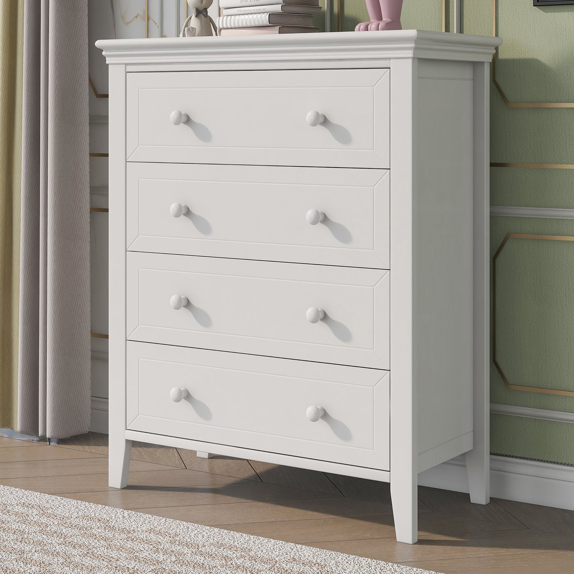 2-Drawer Rubber Wood Nightstand in Antique White