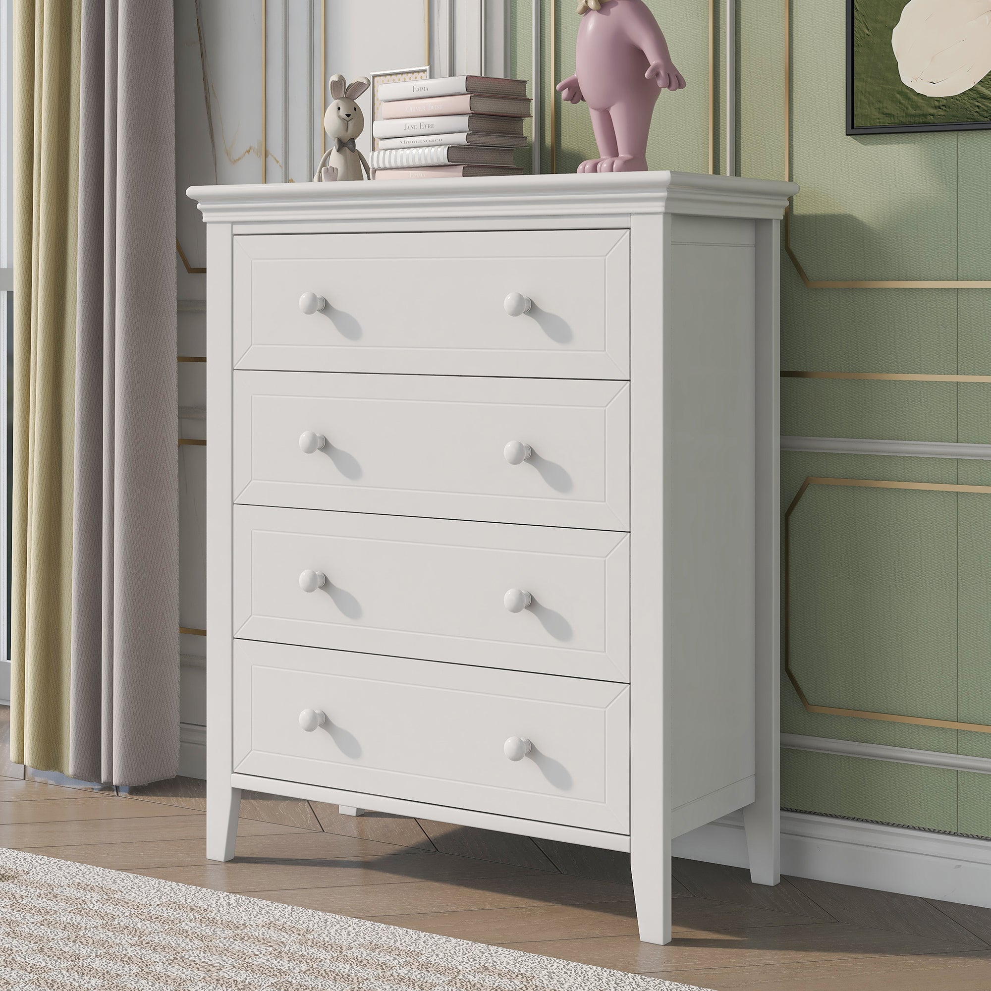 2-Drawer Rubber Wood Nightstand in Antique White