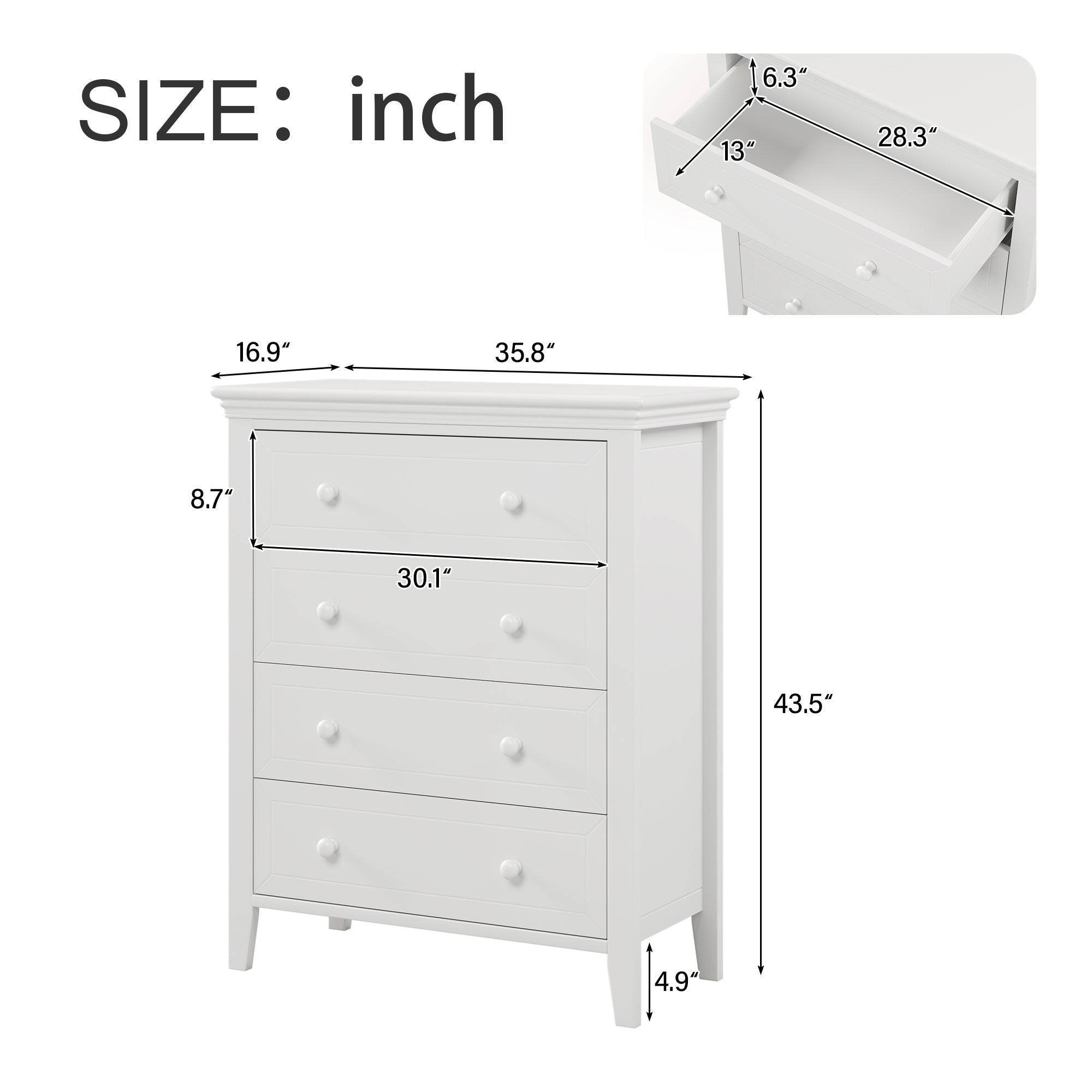 2-Drawer Rubber Wood Nightstand in Antique White