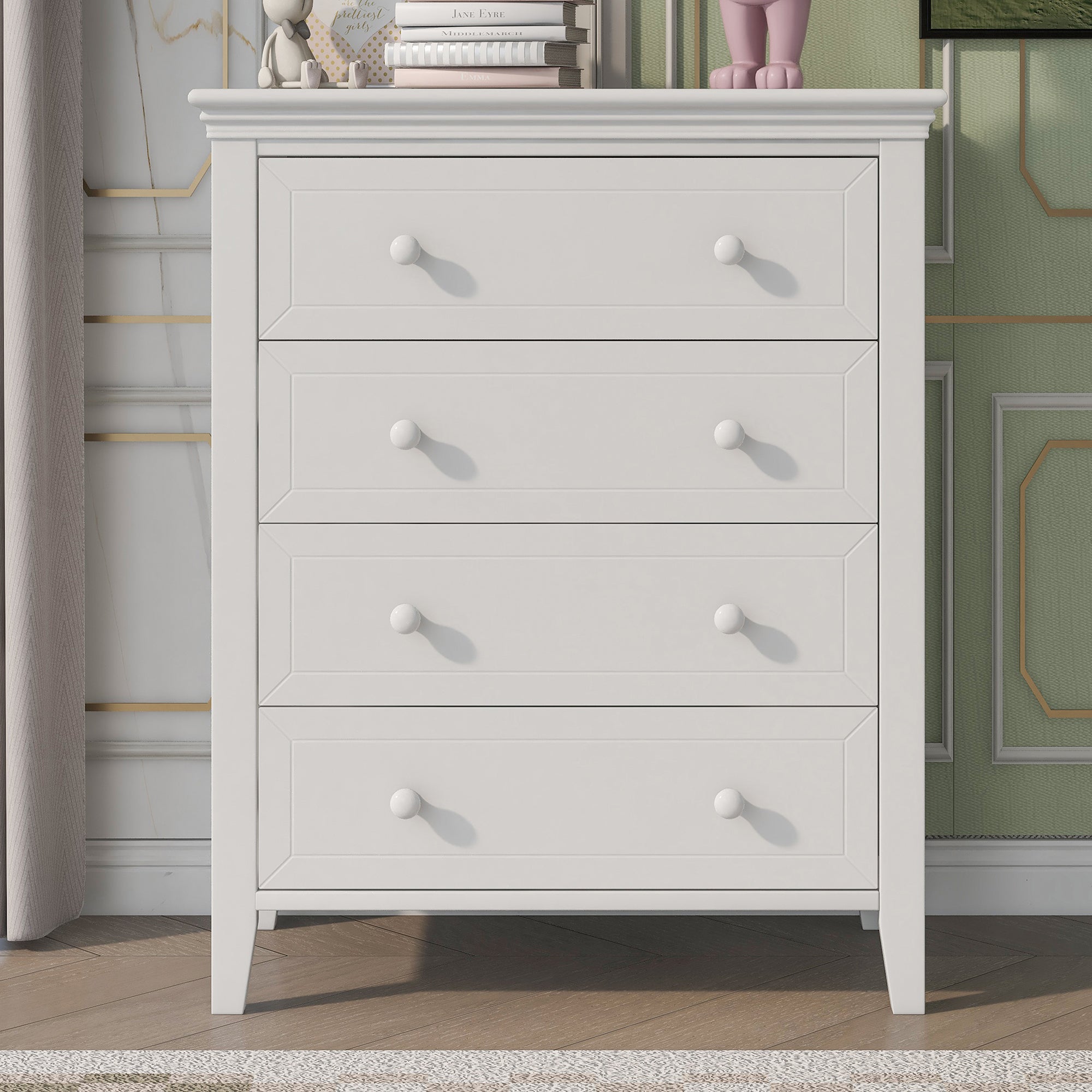 2-Drawer Rubber Wood Nightstand in Antique White