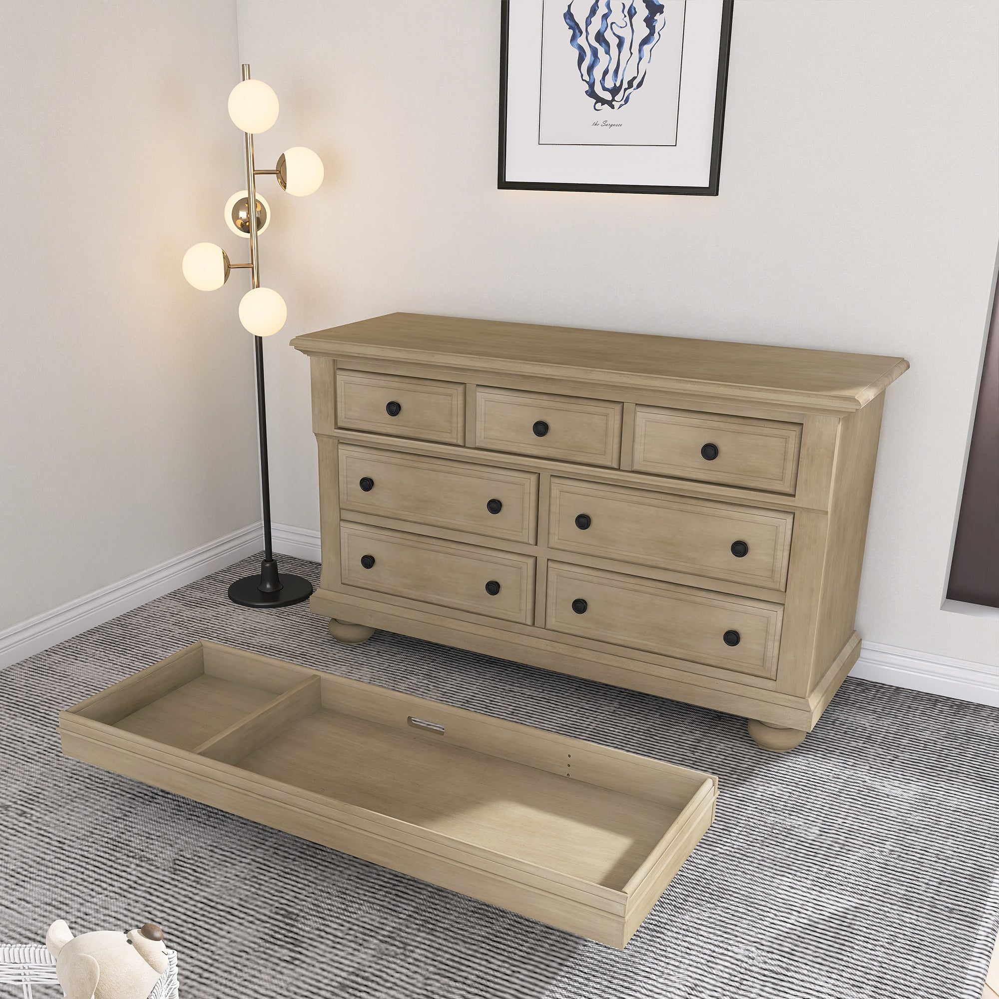 Solid Wood Seven-Drawer Dresser with Changing Topper for Nursery