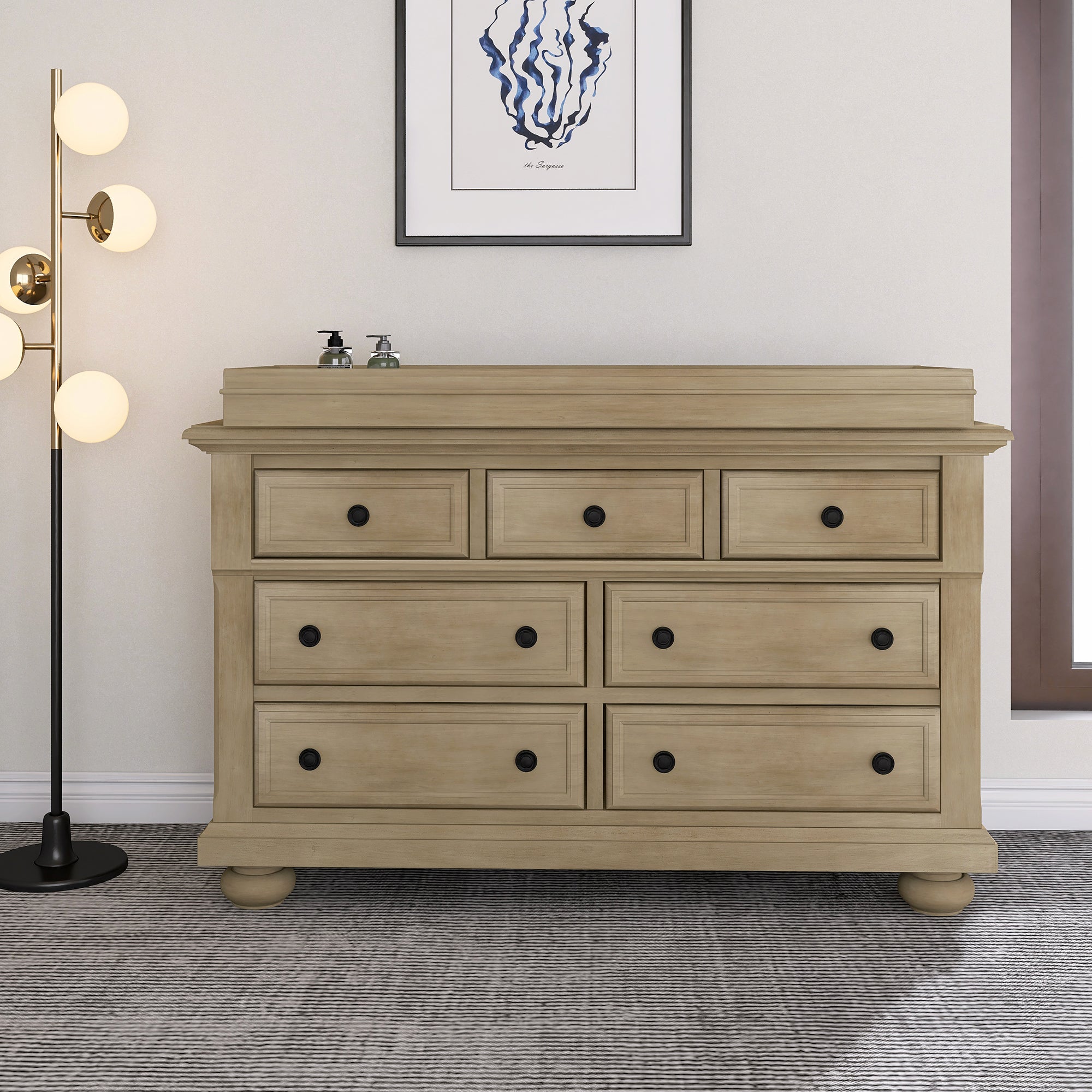Solid Wood Seven-Drawer Dresser with Changing Topper for Nursery