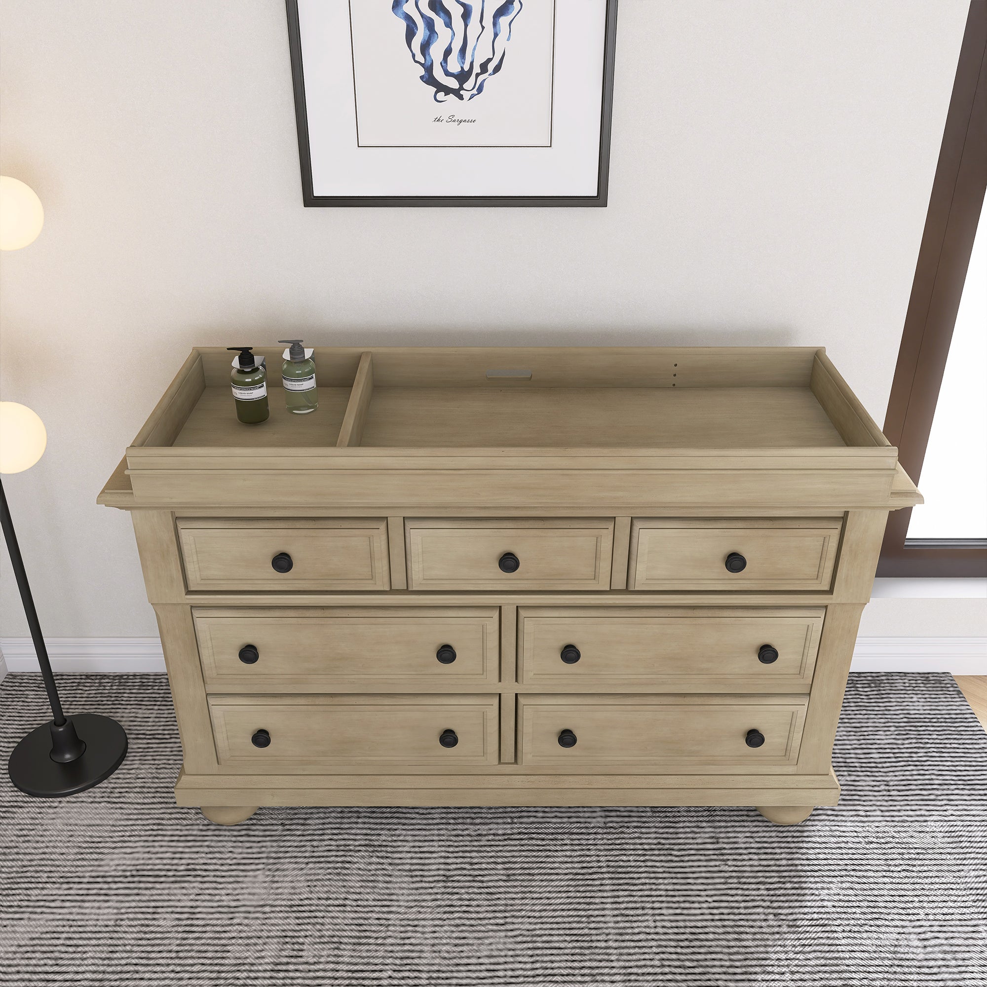 Solid Wood Seven-Drawer Dresser with Changing Topper for Nursery