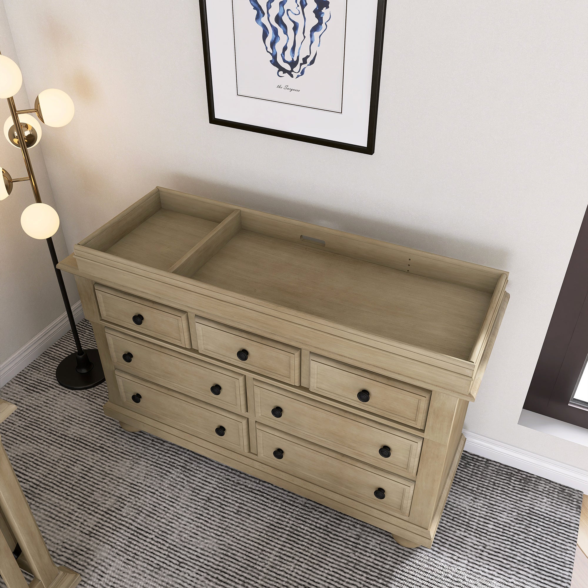 Solid Wood Seven-Drawer Dresser with Changing Topper for Nursery