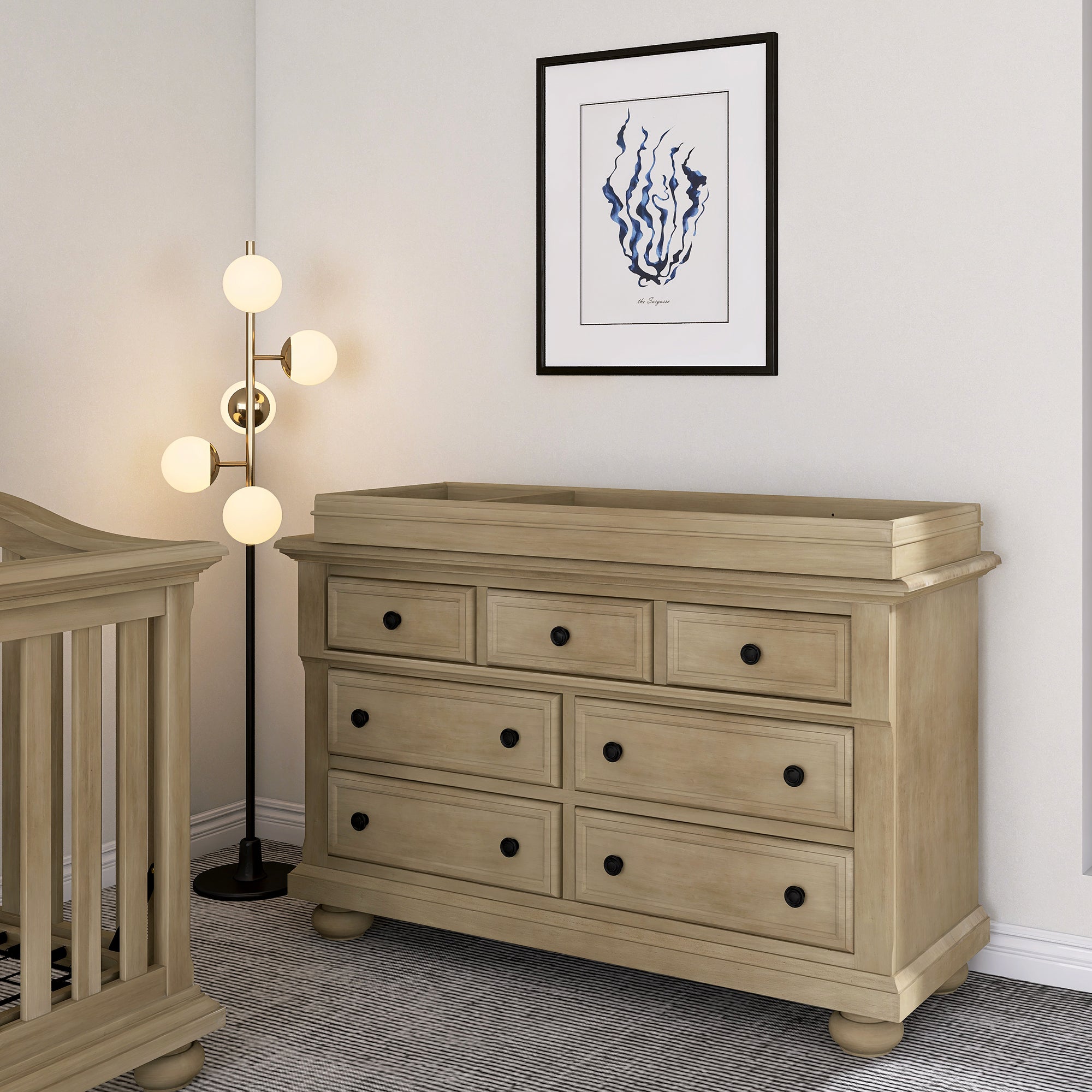 Solid Wood Seven-Drawer Dresser with Changing Topper for Nursery
