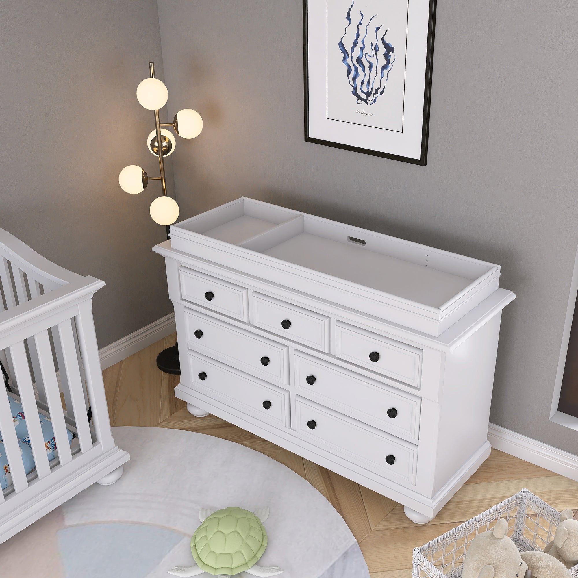Solid Wood Seven-Drawer Dresser with Changing Topper for Nursery