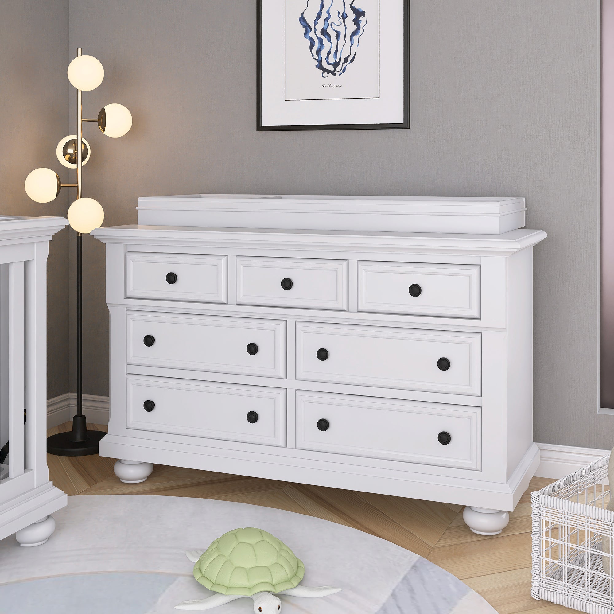 Solid Wood Seven-Drawer Dresser with Changing Topper for Nursery