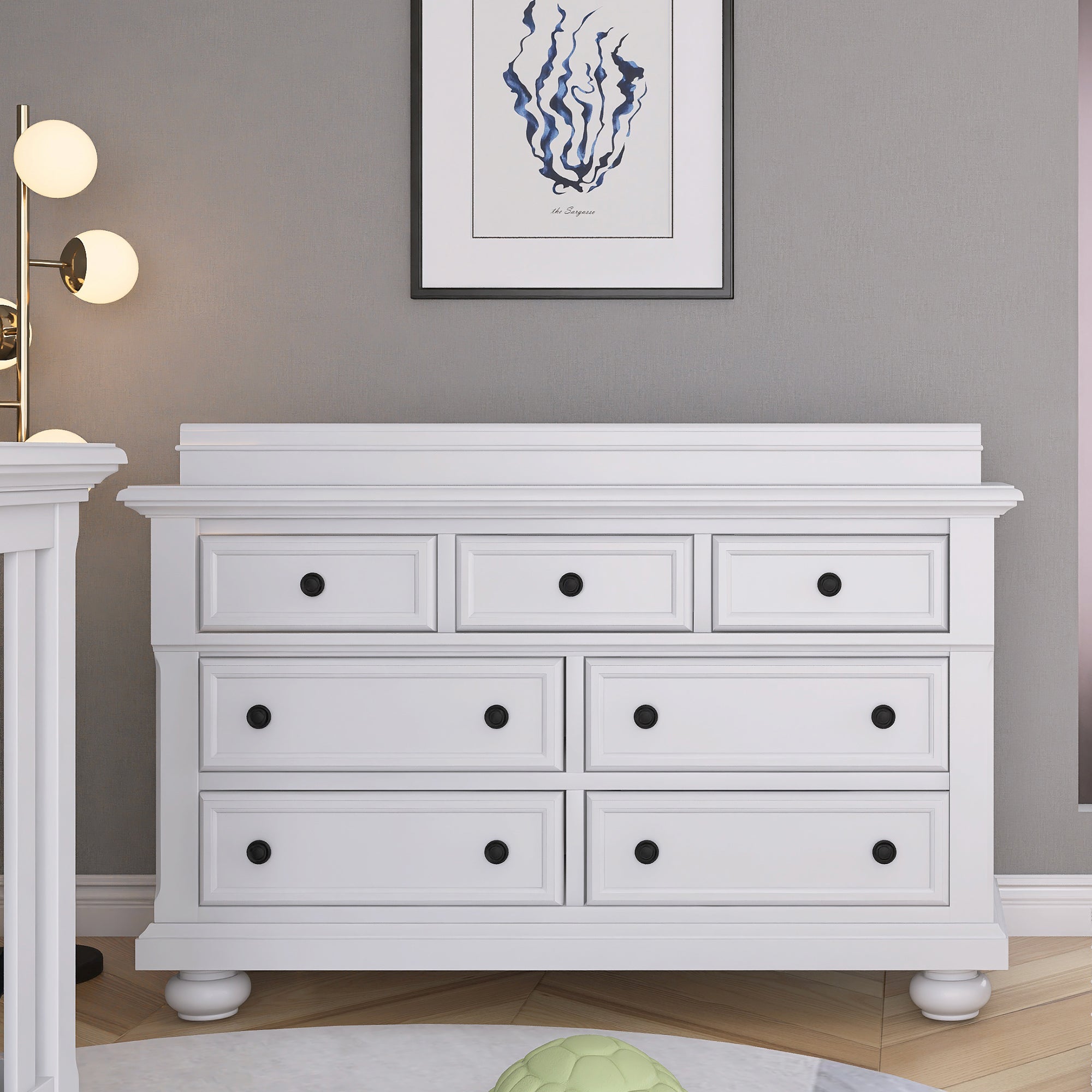 Solid Wood Seven-Drawer Dresser with Changing Topper for Nursery