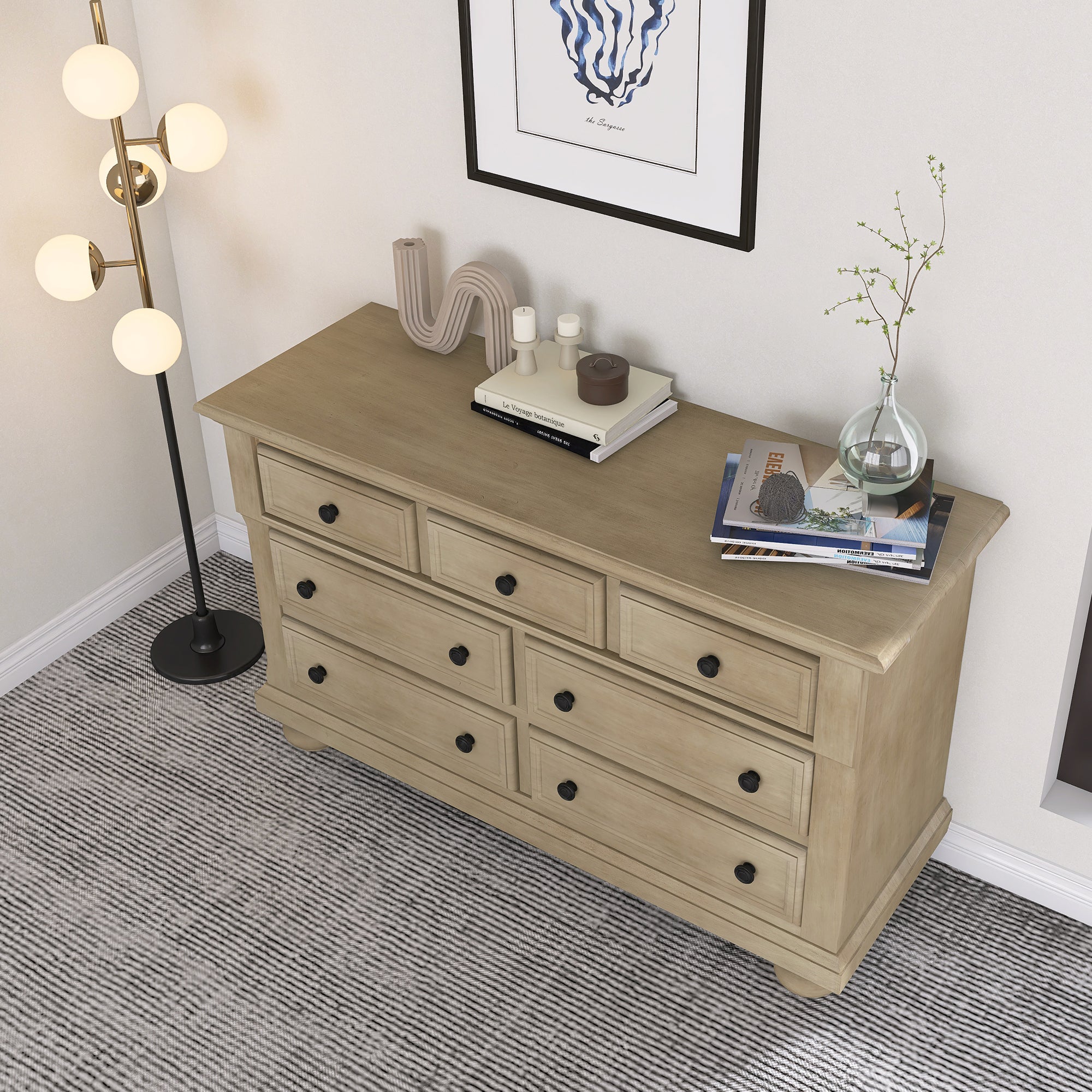 Solid Wood Bedroom Seven-Drawer Dresser for Nursery