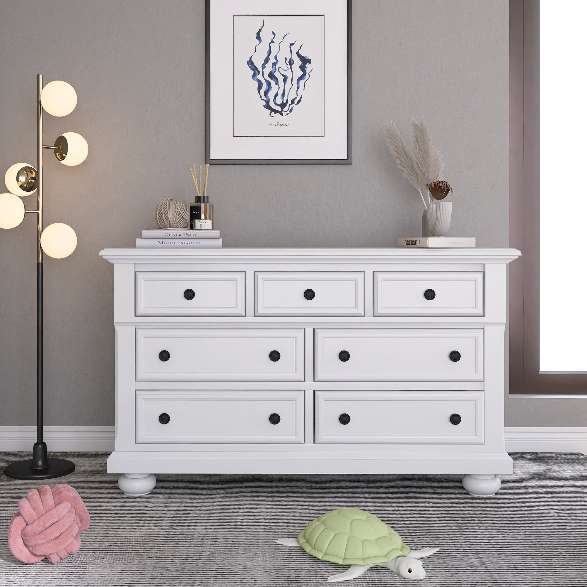 Solid Wood Bedroom Seven-Drawer Dresser for Nursery