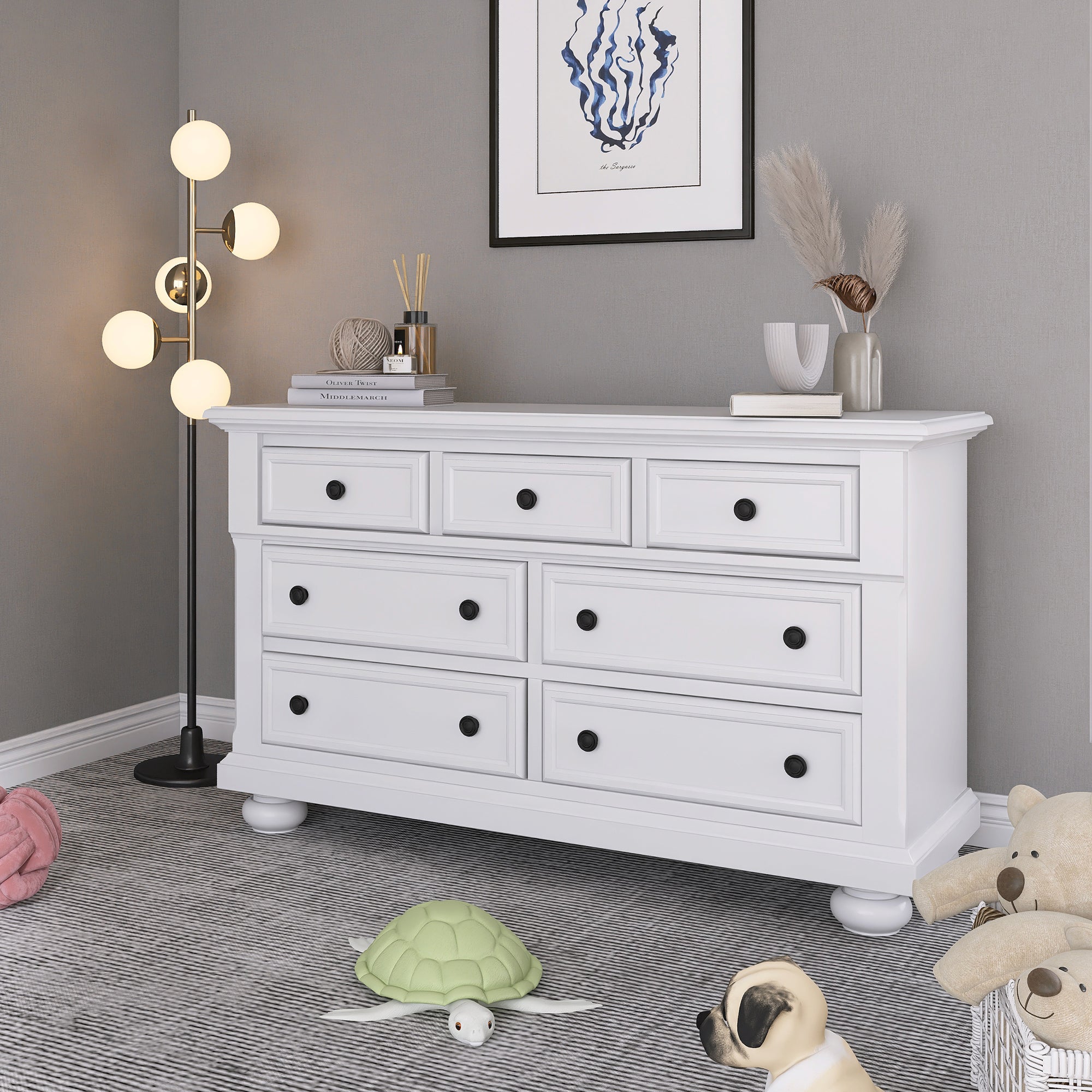Solid Wood Bedroom Seven-Drawer Dresser for Nursery