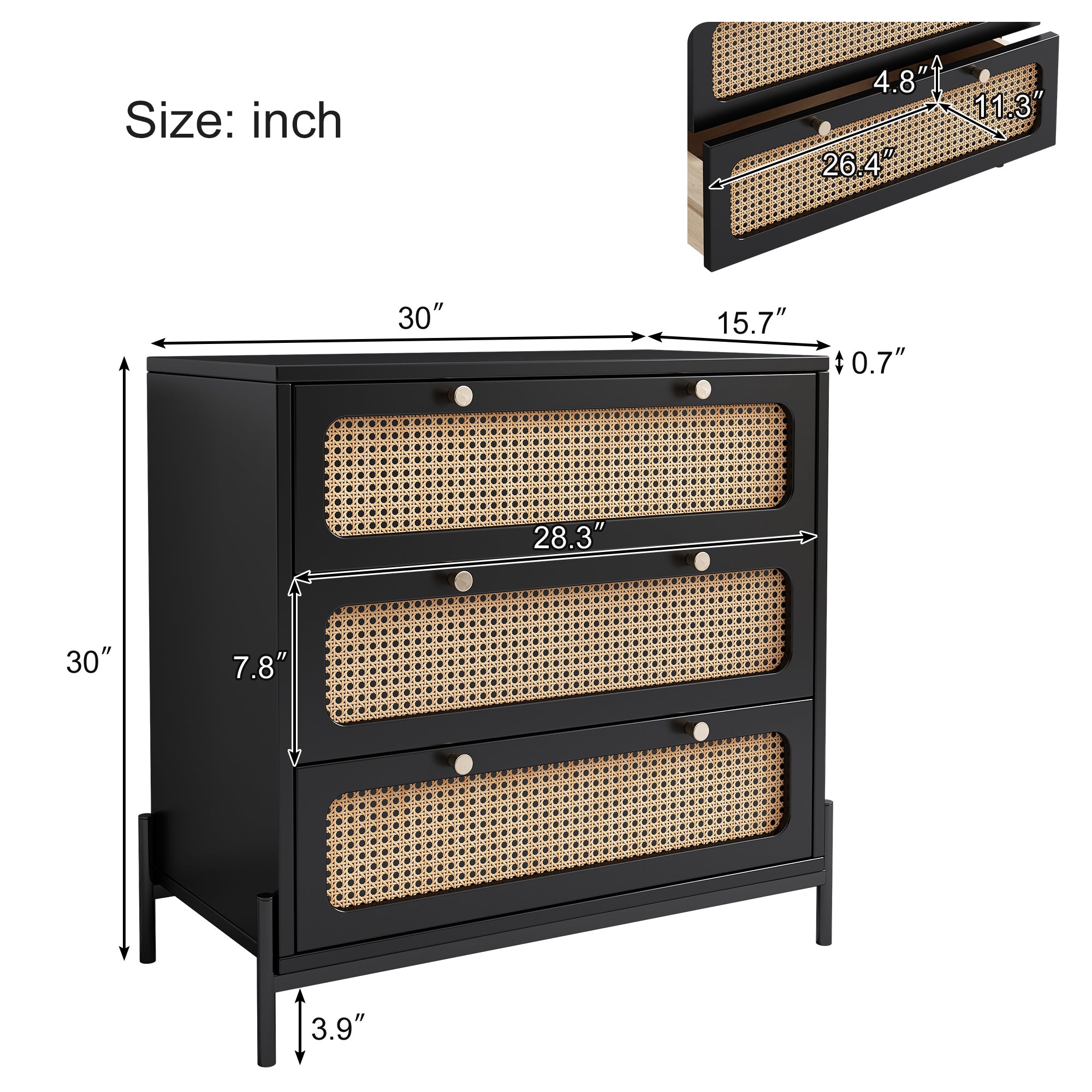 3-Drawer Wood Bachelors Chest for Bedroom, Living Room