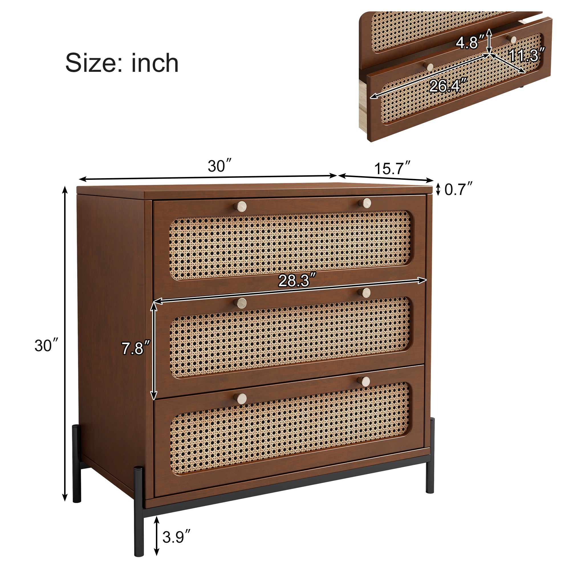 3-Drawer Wood Bachelors Chest for Bedroom, Living Room