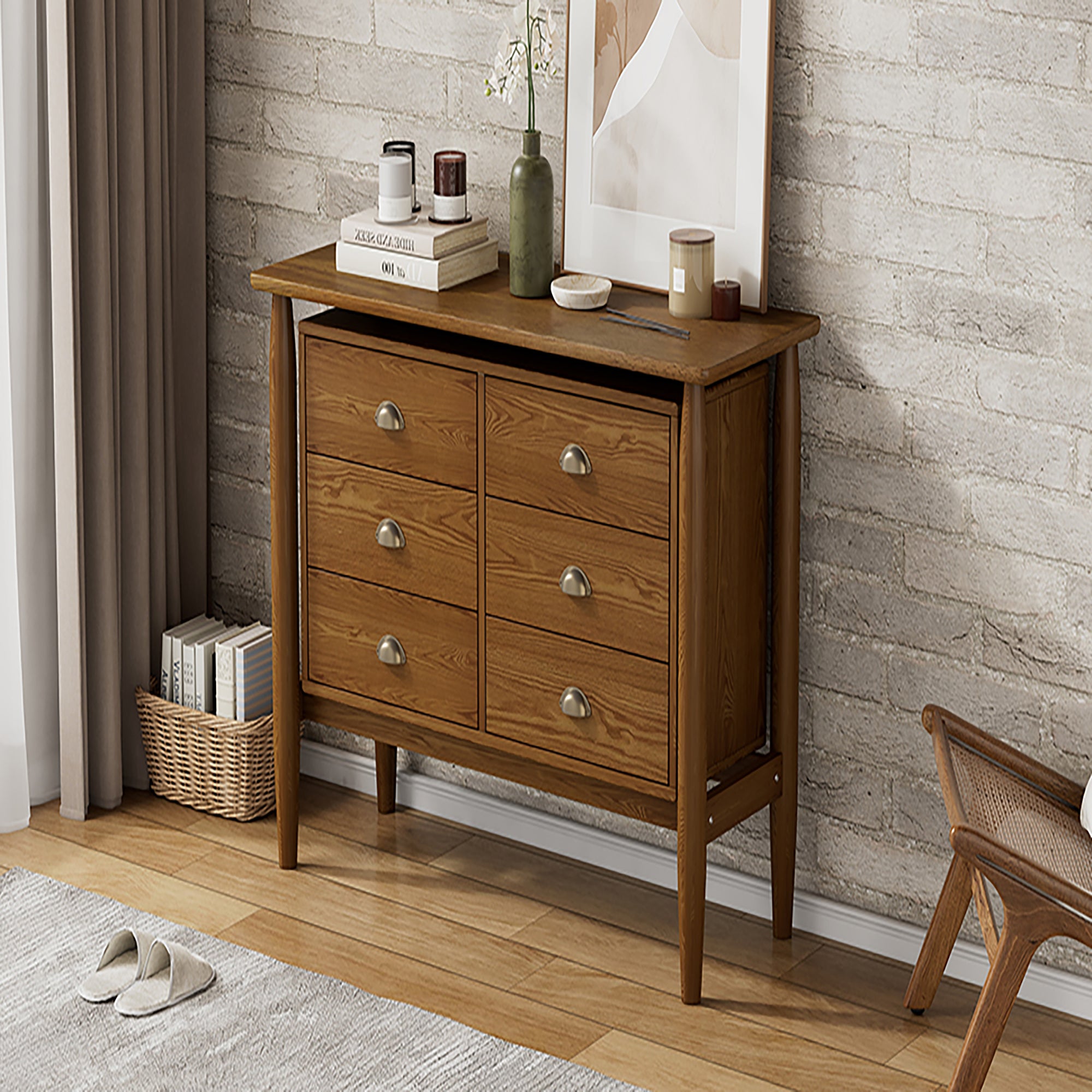 2-Drawer Rubber Wood Nightstand in Walnut