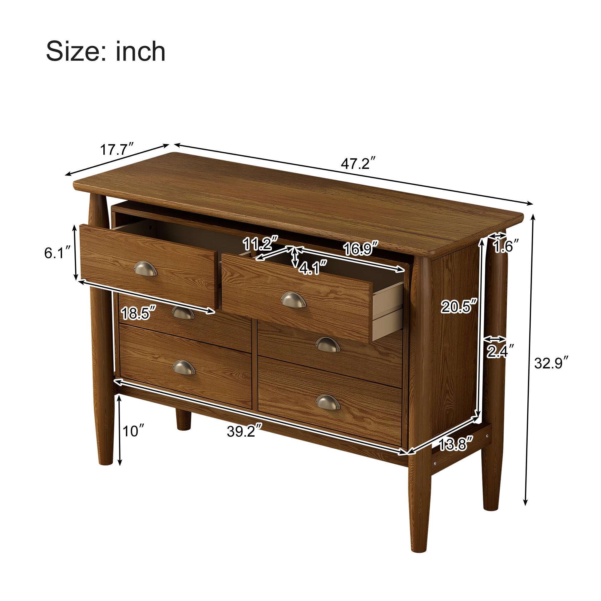 2-Drawer Rubber Wood Nightstand in Walnut