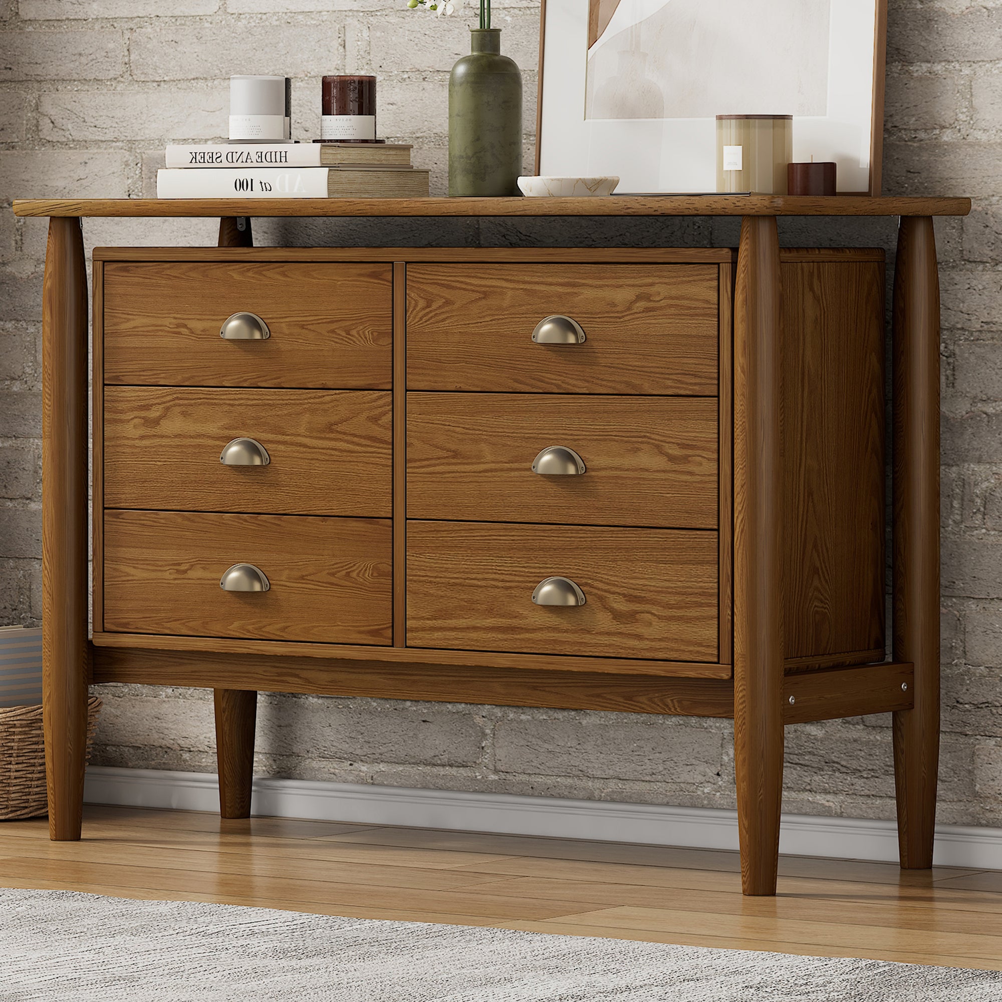 2-Drawer Rubber Wood Nightstand in Walnut