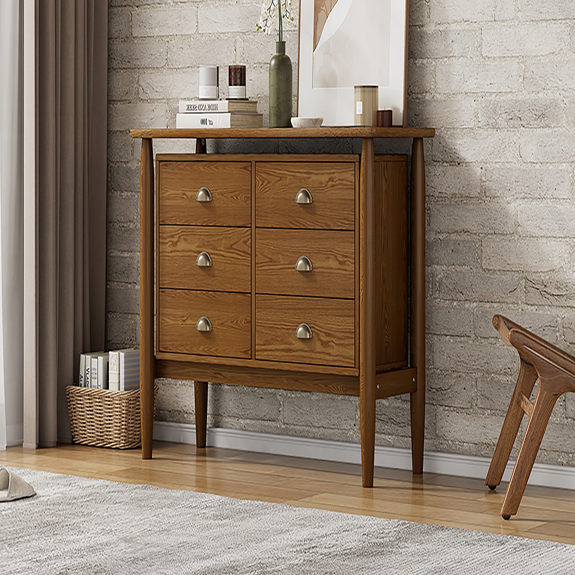 2-Drawer Rubber Wood Nightstand in Walnut