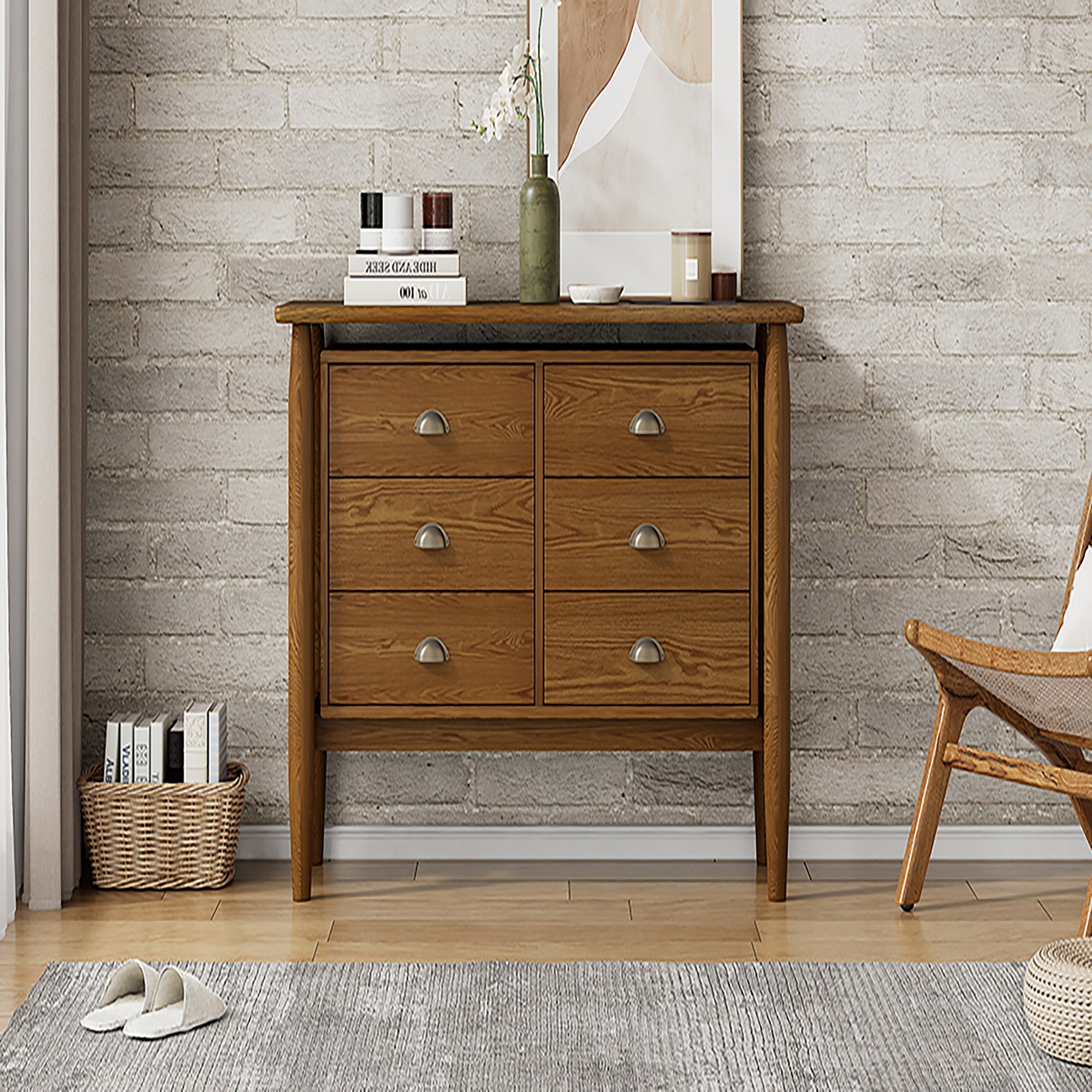 2-Drawer Rubber Wood Nightstand in Walnut