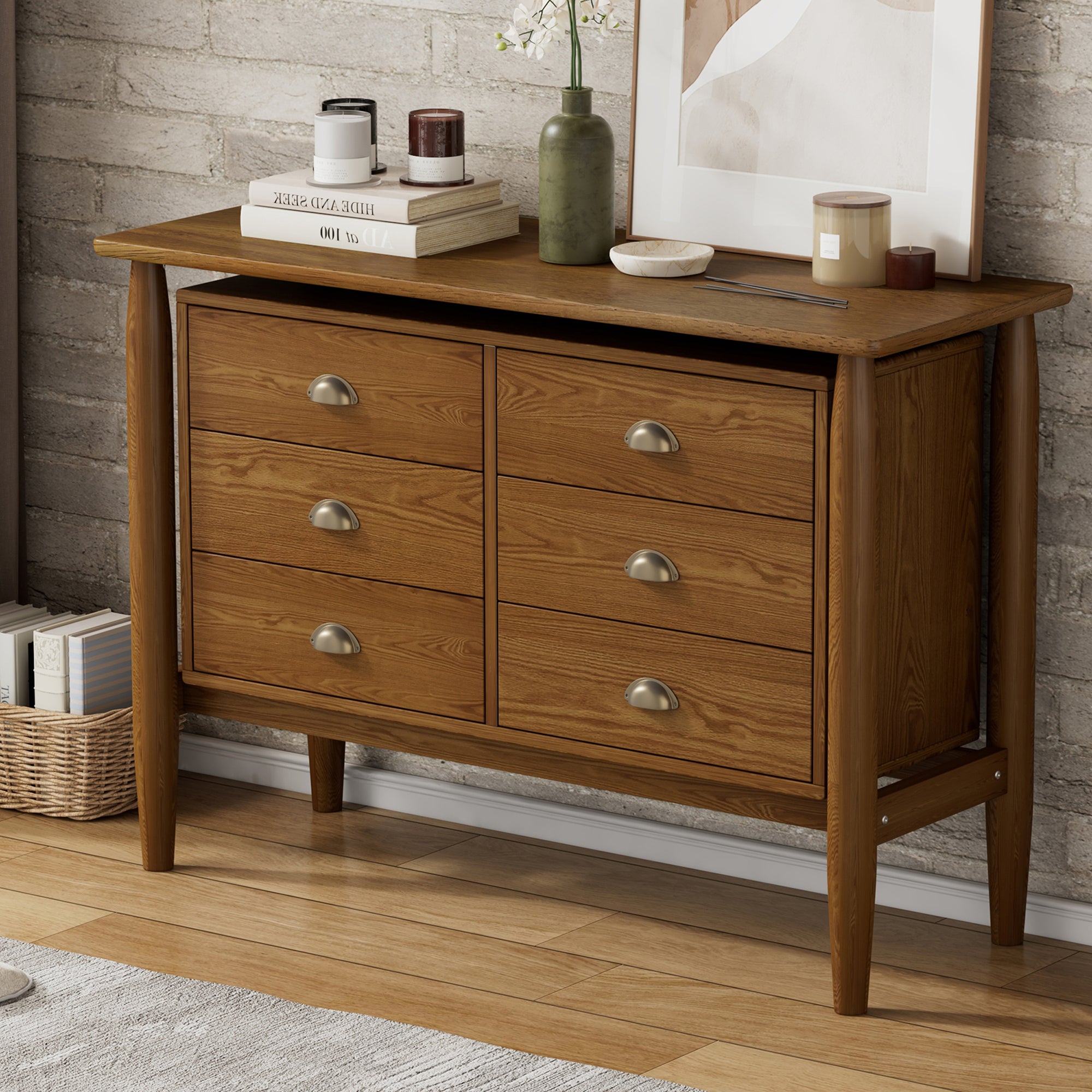 2-Drawer Rubber Wood Nightstand in Walnut