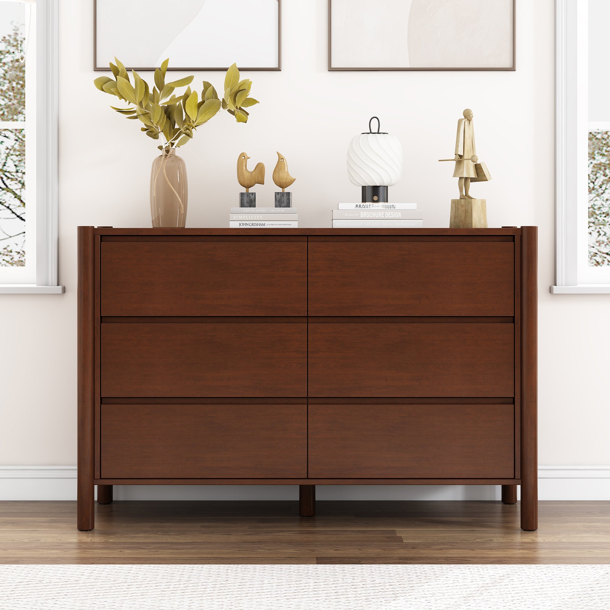 2-Drawer Rubber Wood Nightstand in Walnut