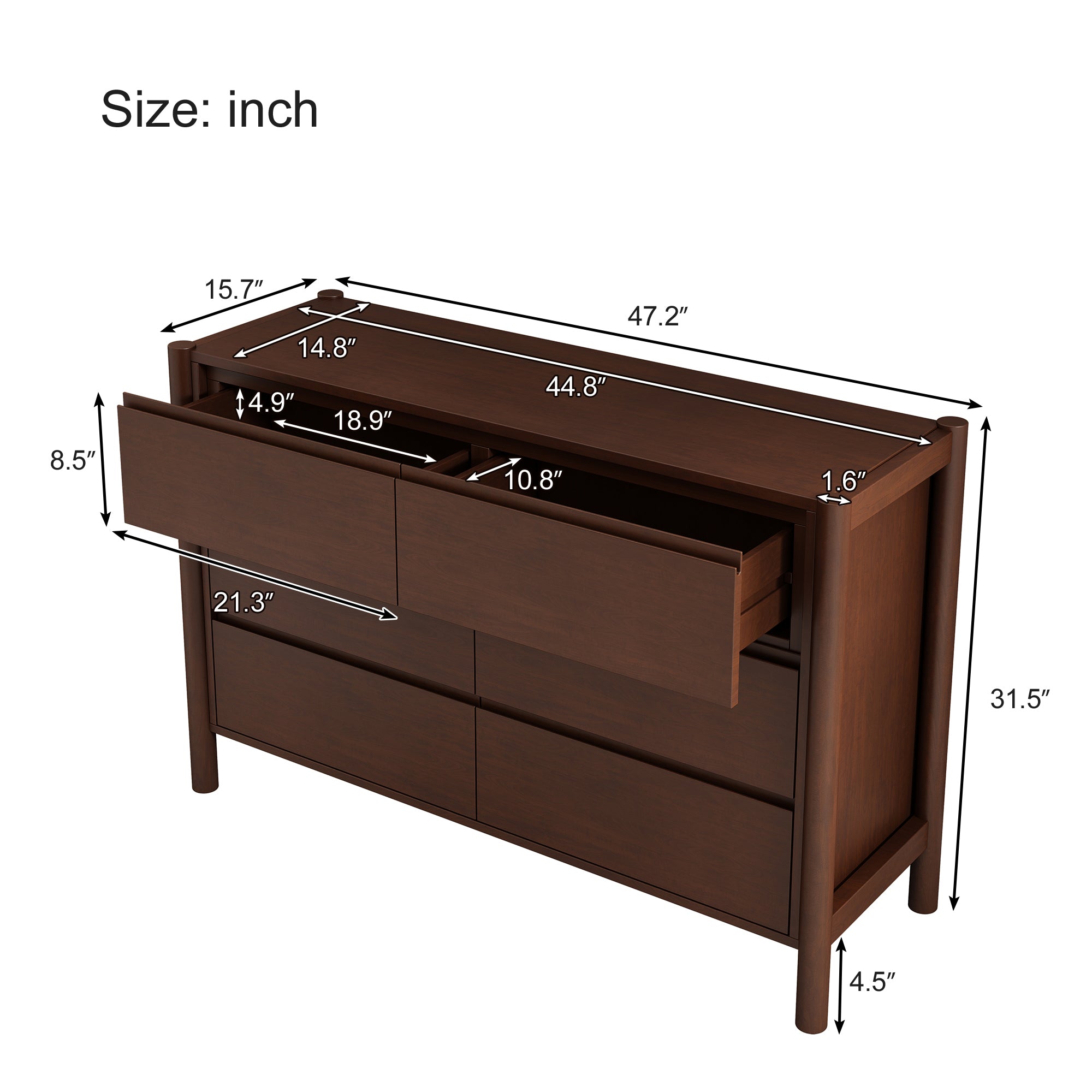 2-Drawer Rubber Wood Nightstand in Walnut