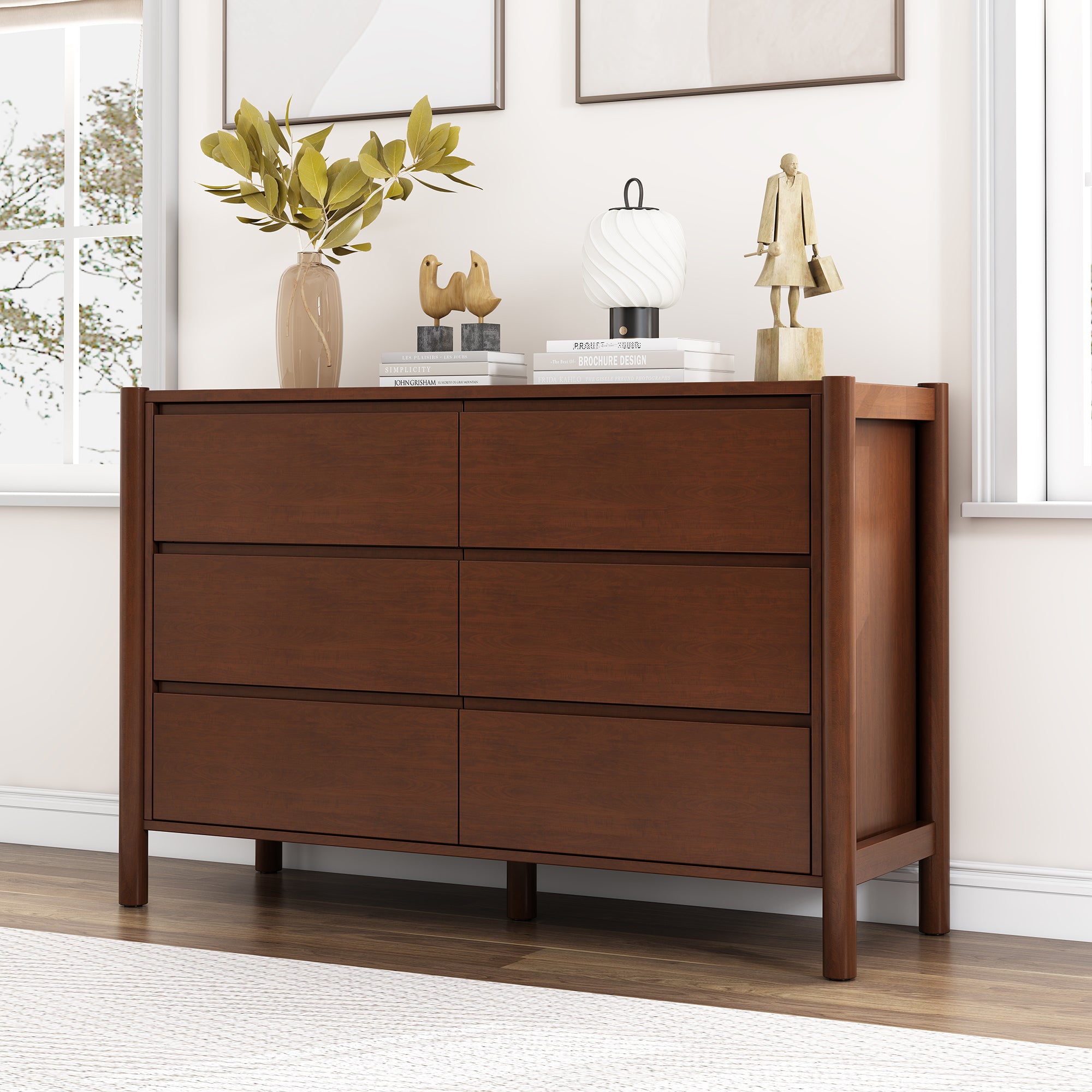 2-Drawer Rubber Wood Nightstand in Walnut