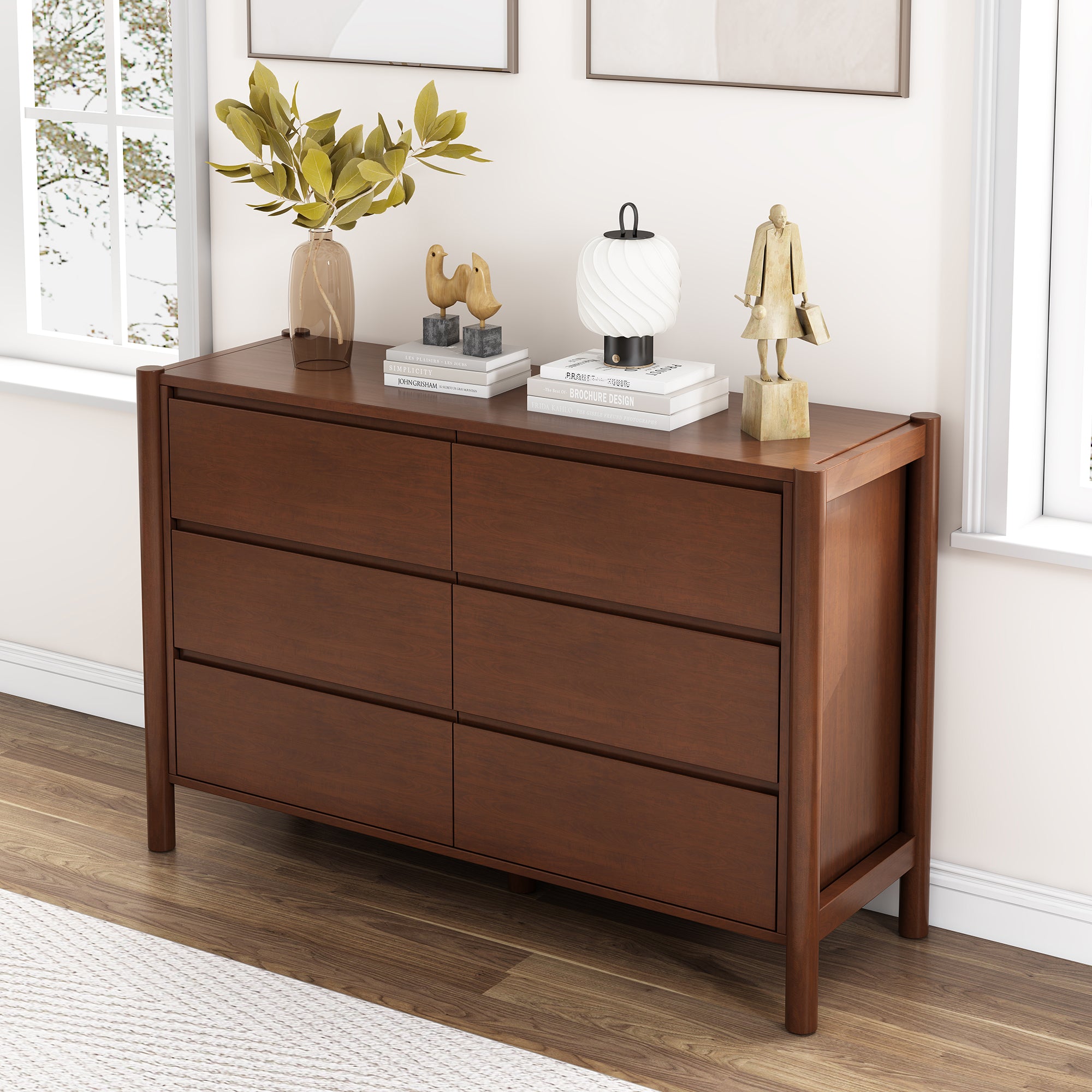 2-Drawer Rubber Wood Nightstand in Walnut
