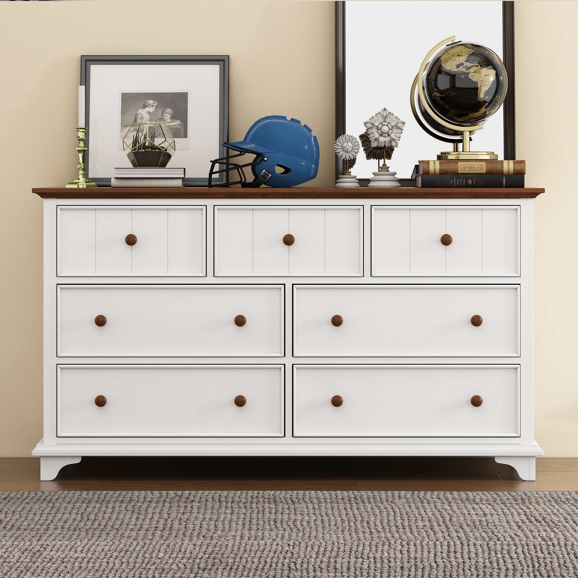 2-Drawer Rubber Wood Nightstand in Walnut