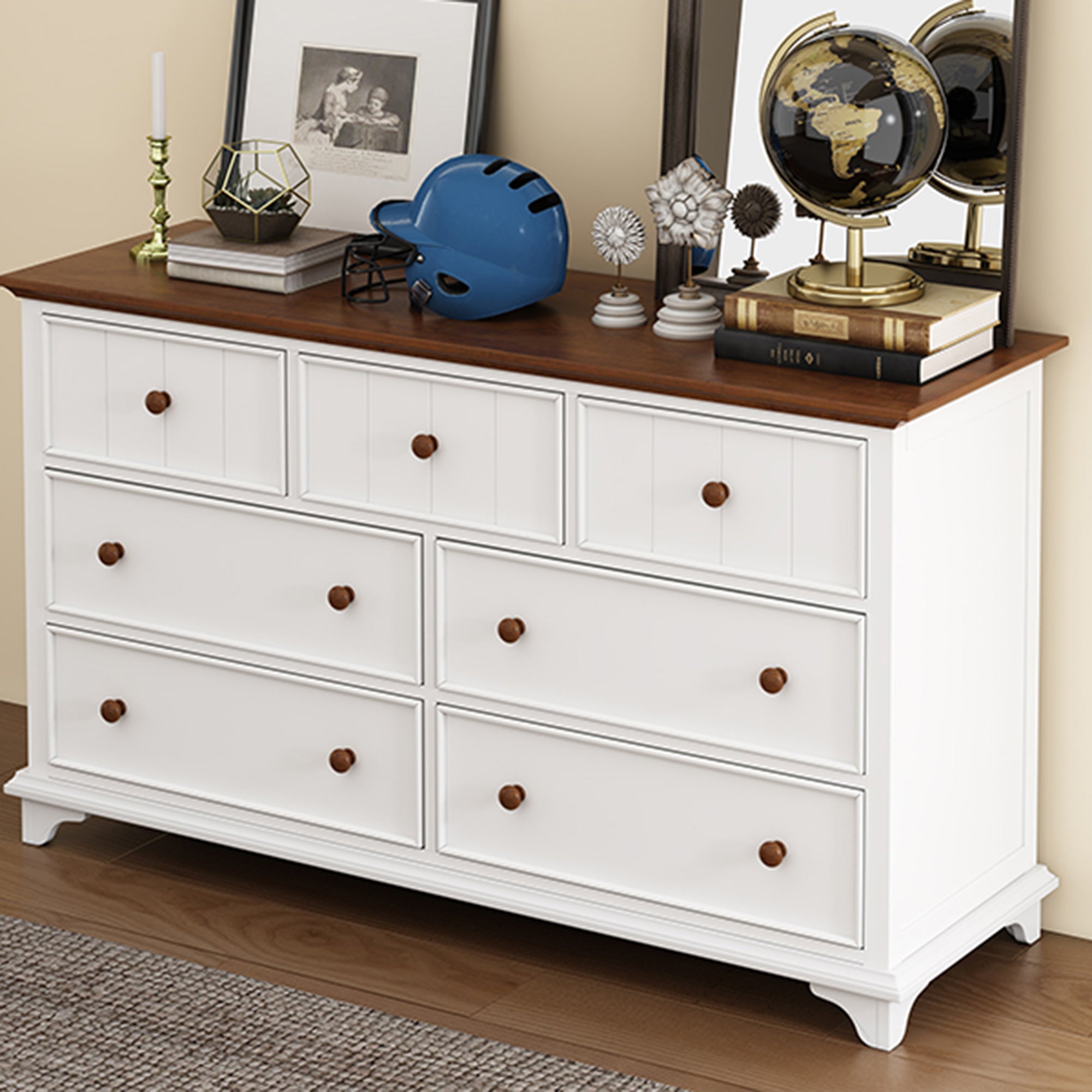 2-Drawer Rubber Wood Nightstand in Walnut