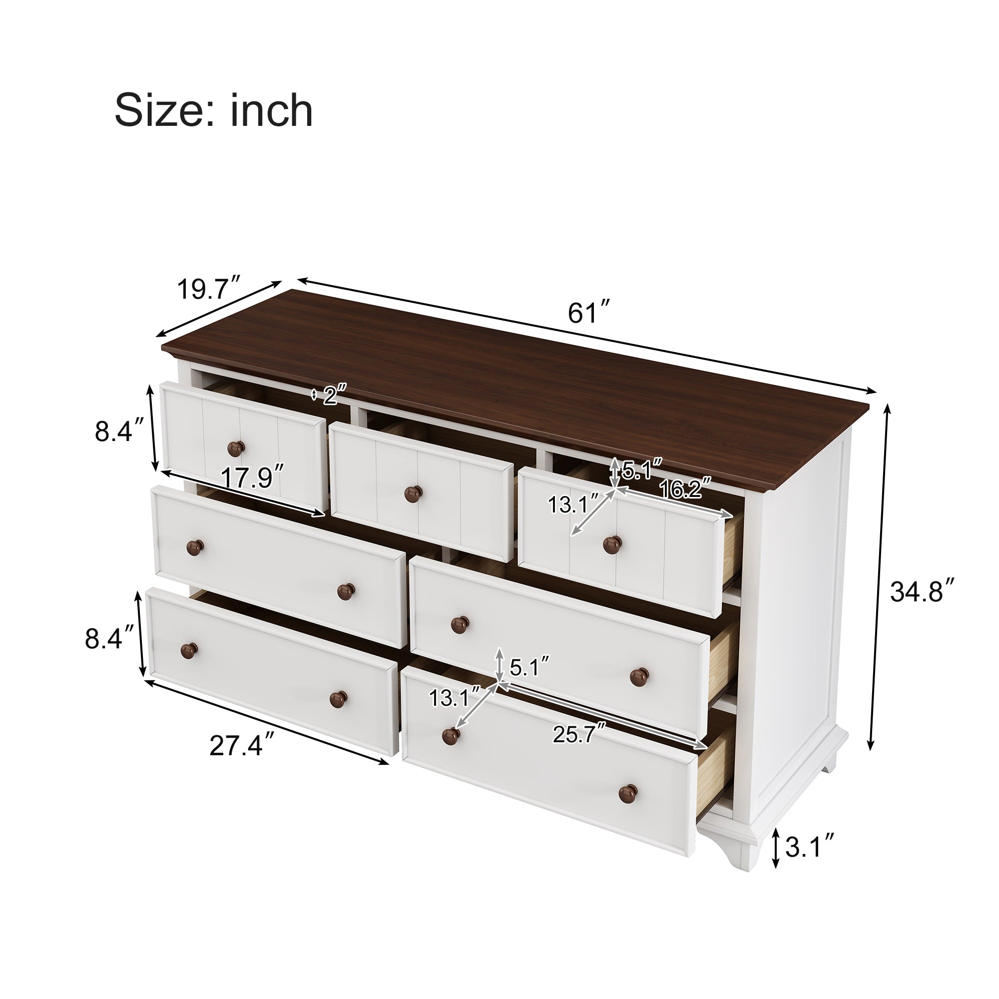 2-Drawer Rubber Wood Nightstand in Walnut