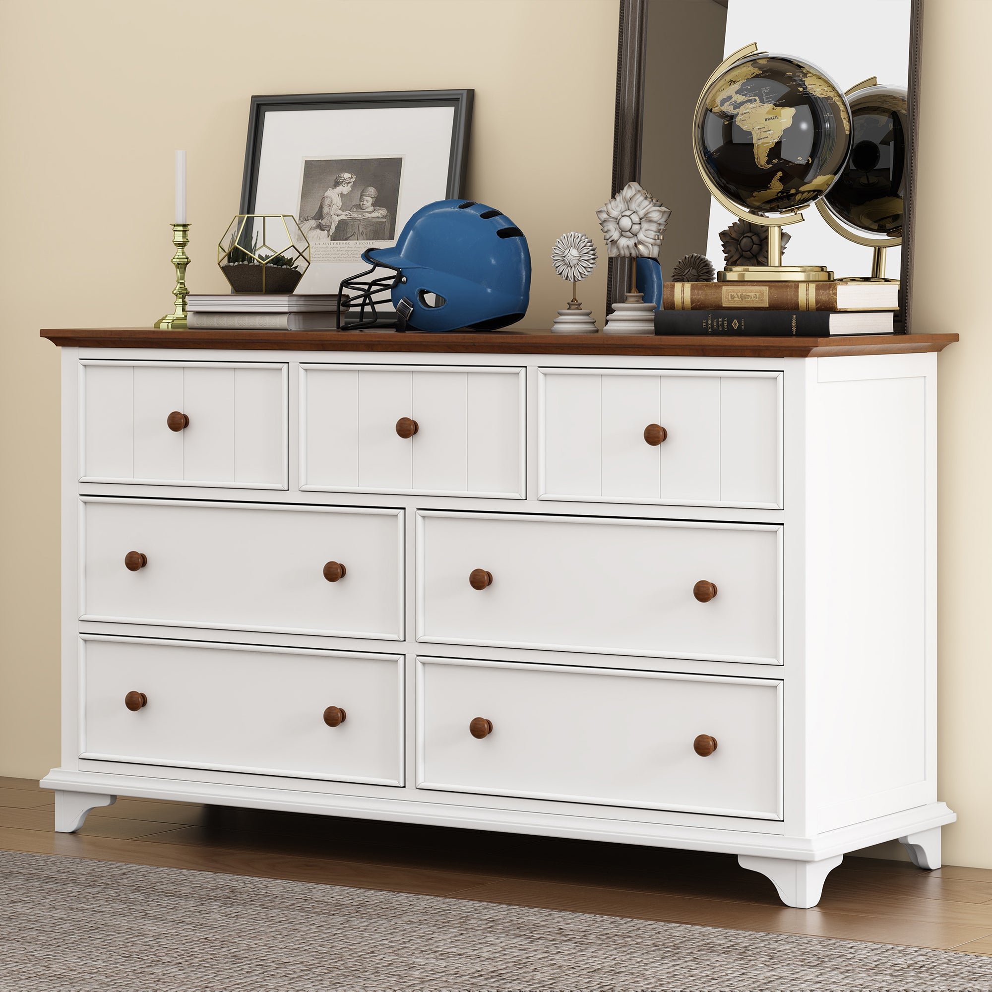 2-Drawer Rubber Wood Nightstand in Walnut