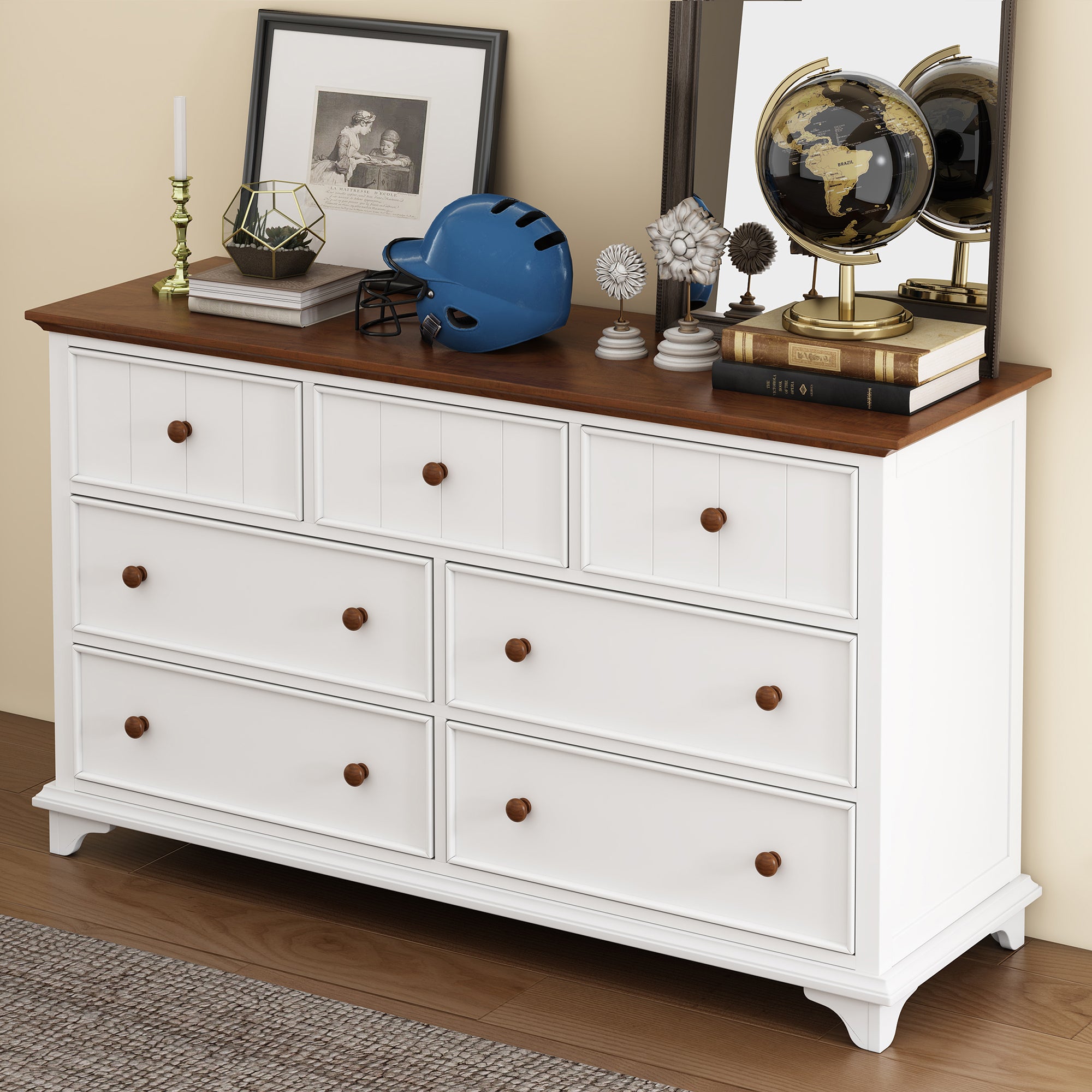 2-Drawer Rubber Wood Nightstand in Walnut