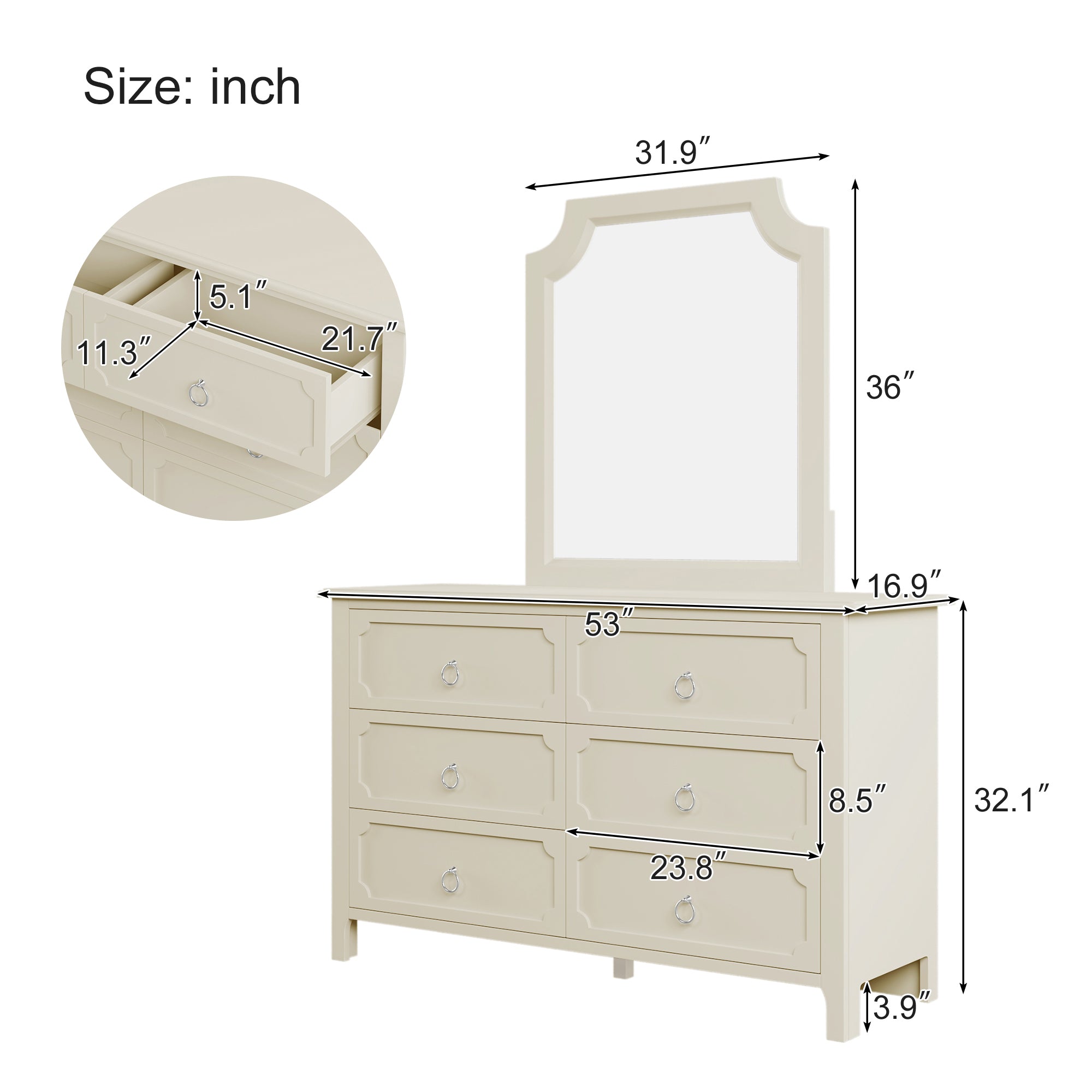 2-Drawer Rubber Wood Nightstand in Antique White