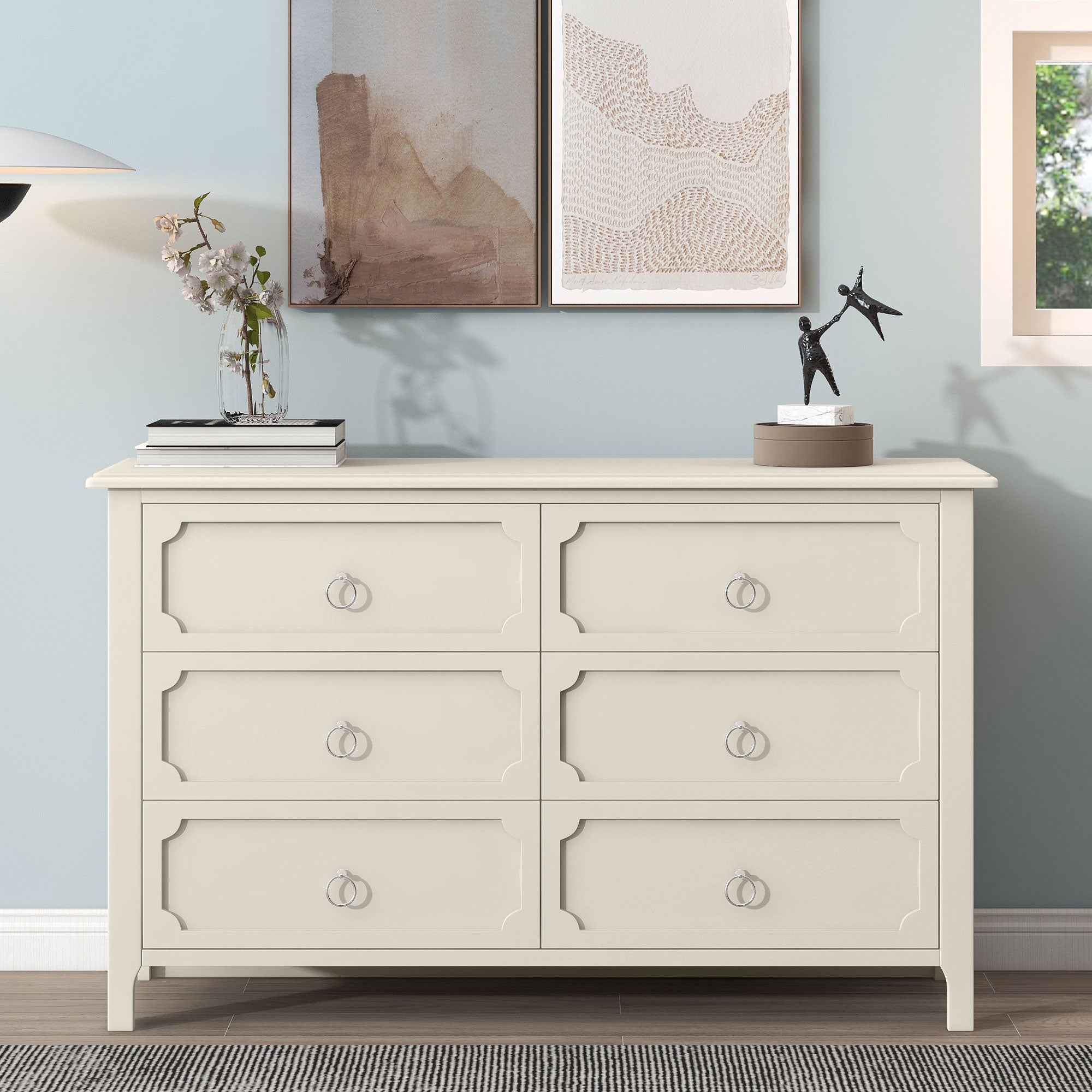 2-Drawer Rubber Wood Nightstand in Antique White