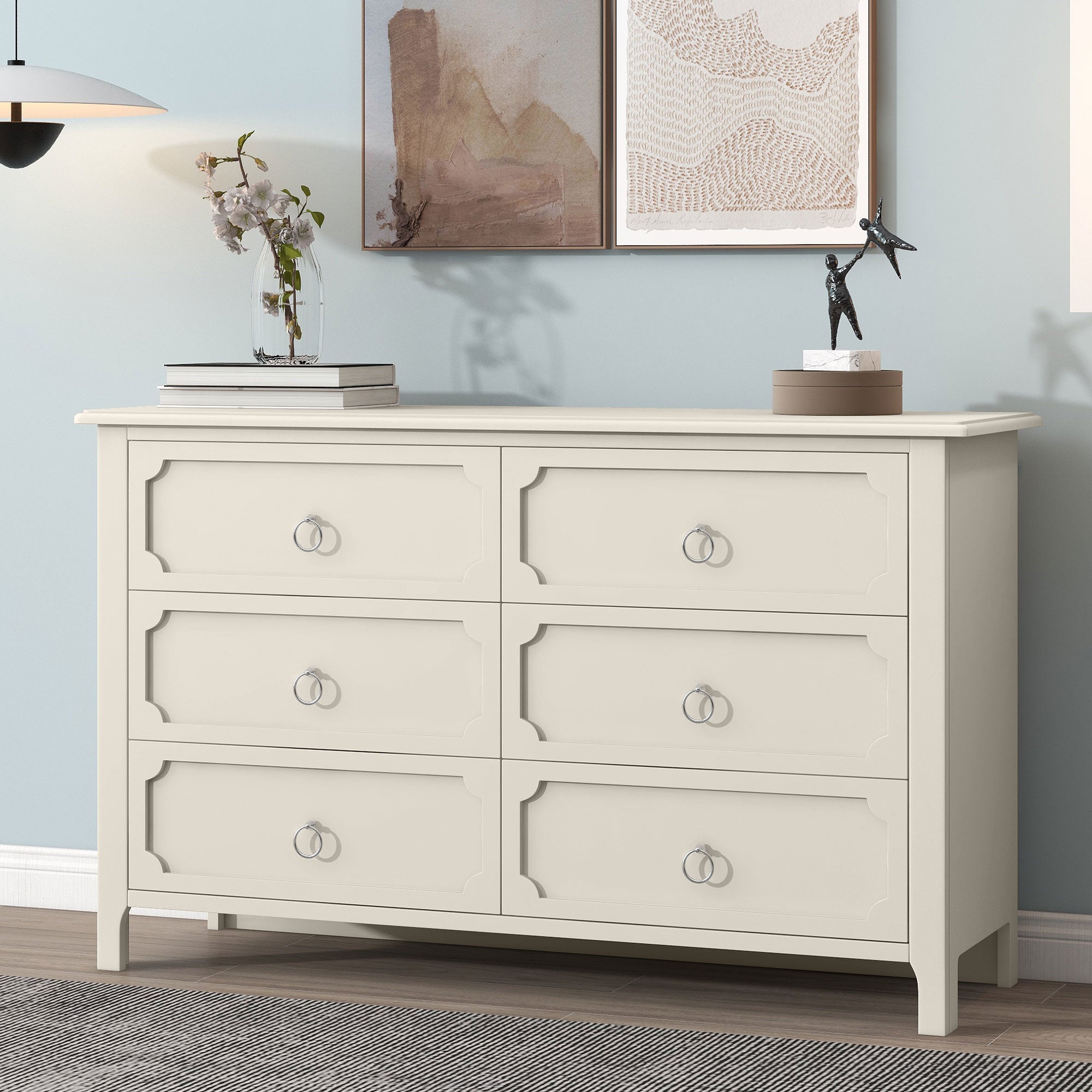 2-Drawer Rubber Wood Nightstand in Antique White