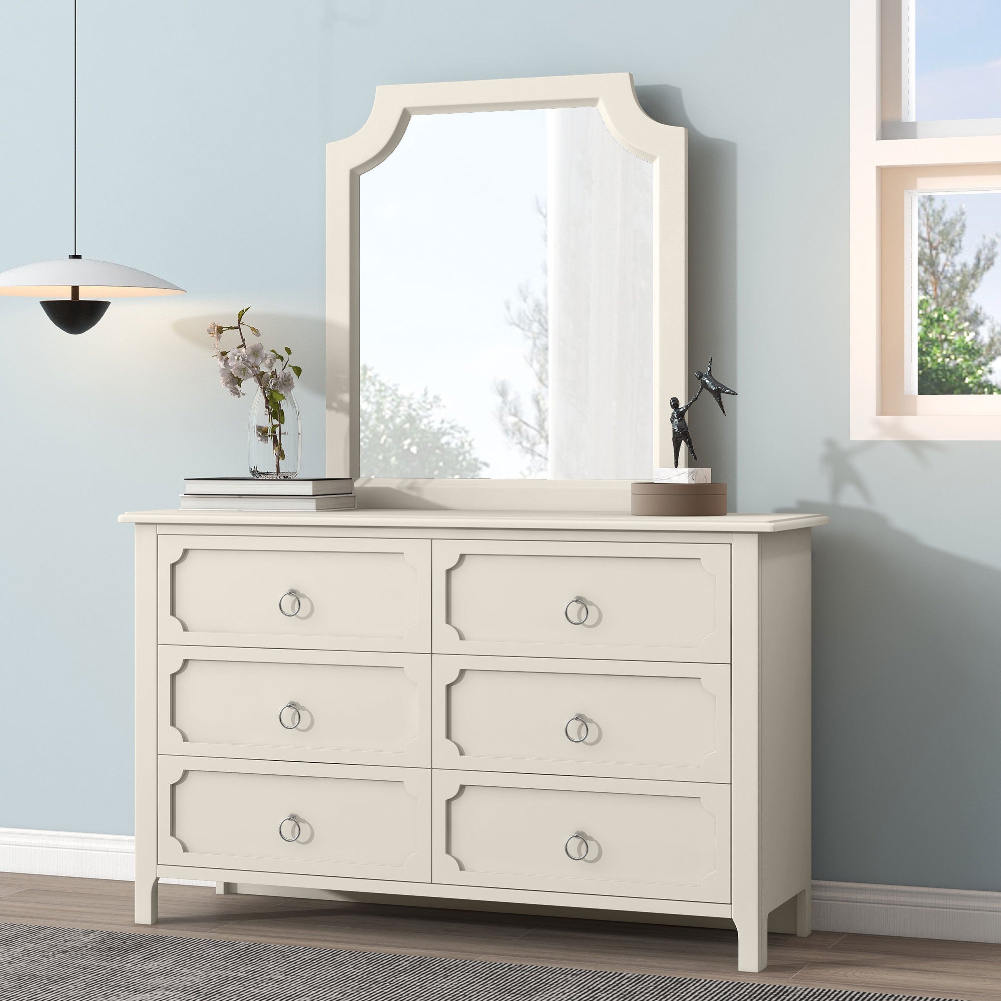 2-Drawer Rubber Wood Nightstand in Antique White