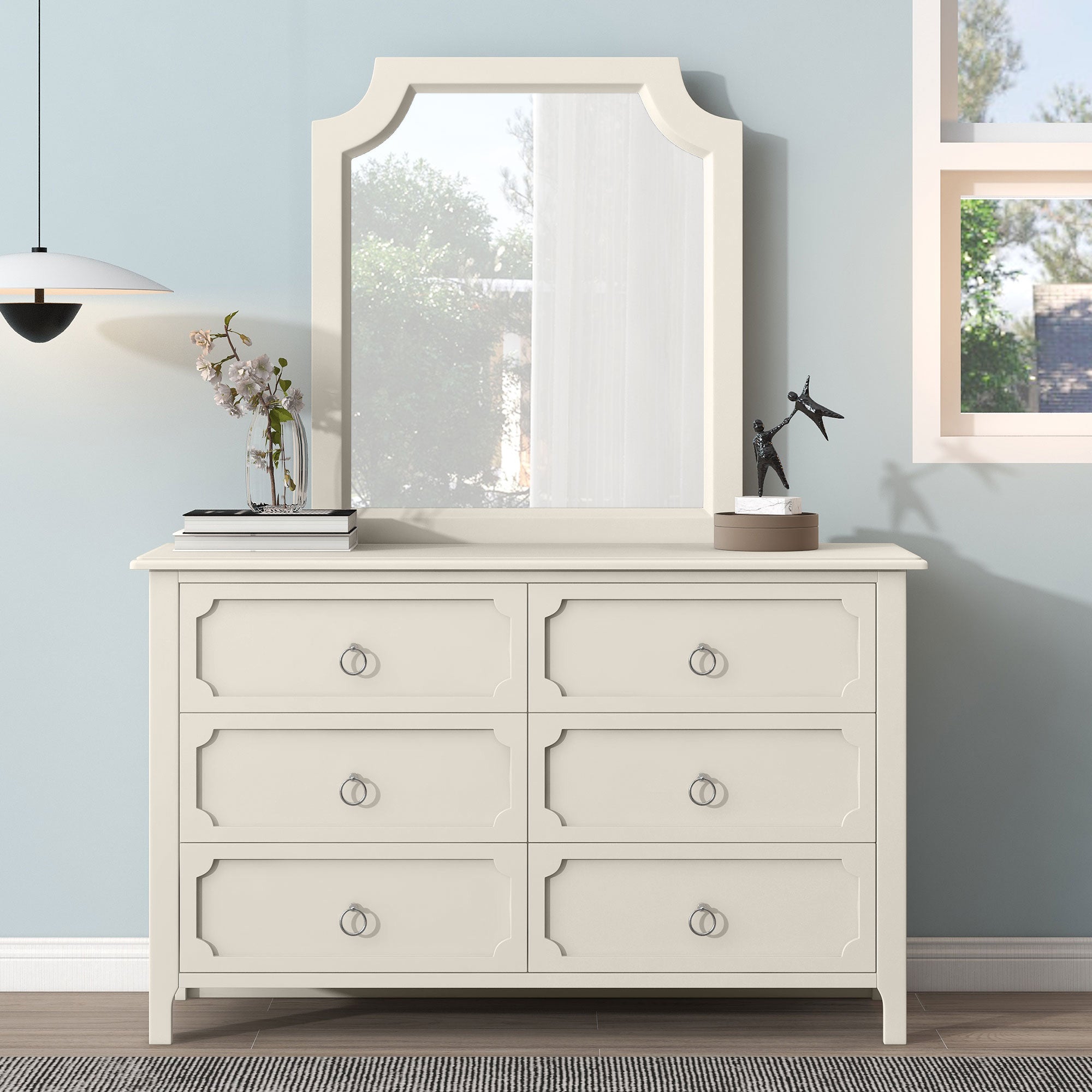 2-Drawer Rubber Wood Nightstand in Antique White