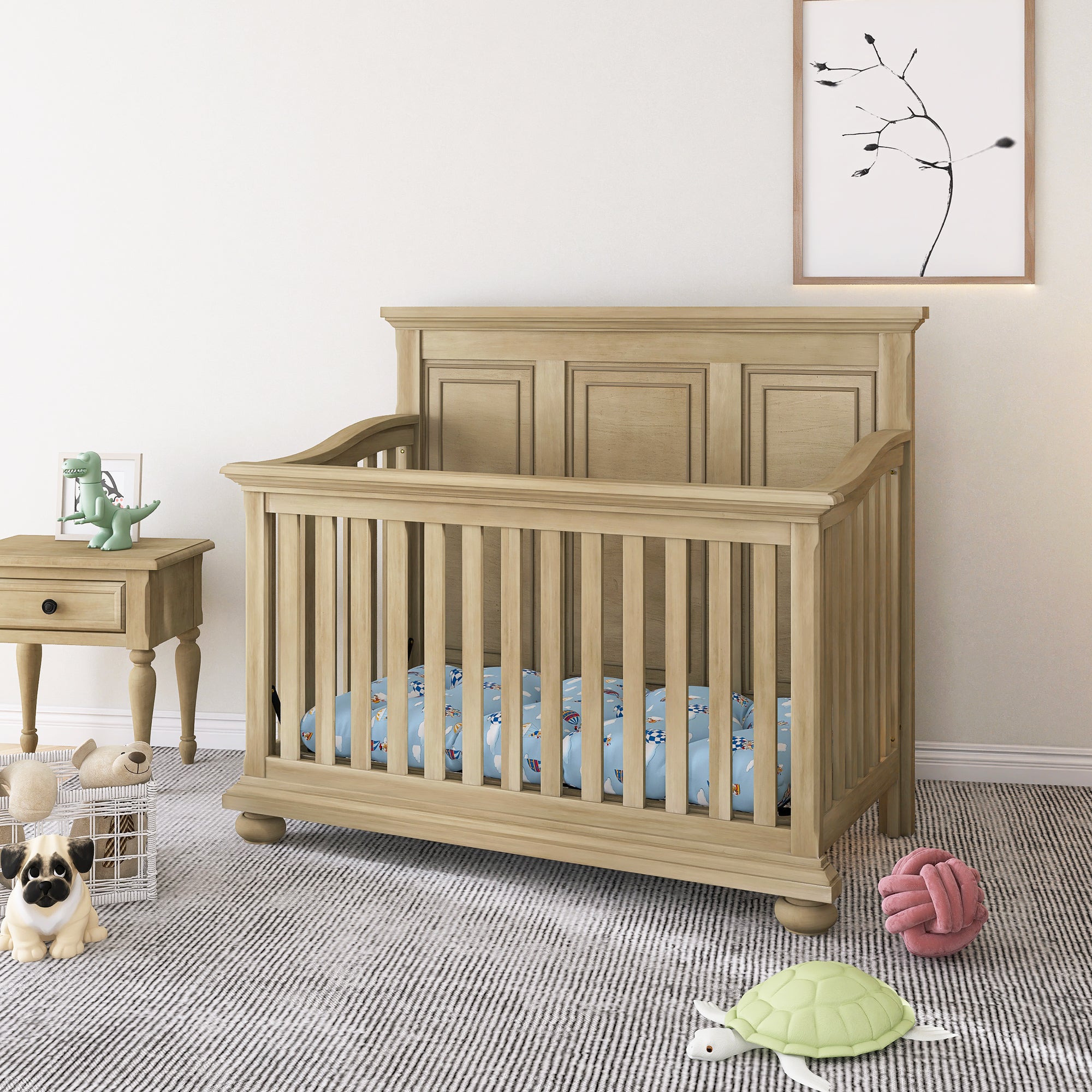 Traditional Farmhouse Style 4-in-1 Full Size Convertible Crib - Converts to Toddler Bed and Daybed and Full-Size Bed