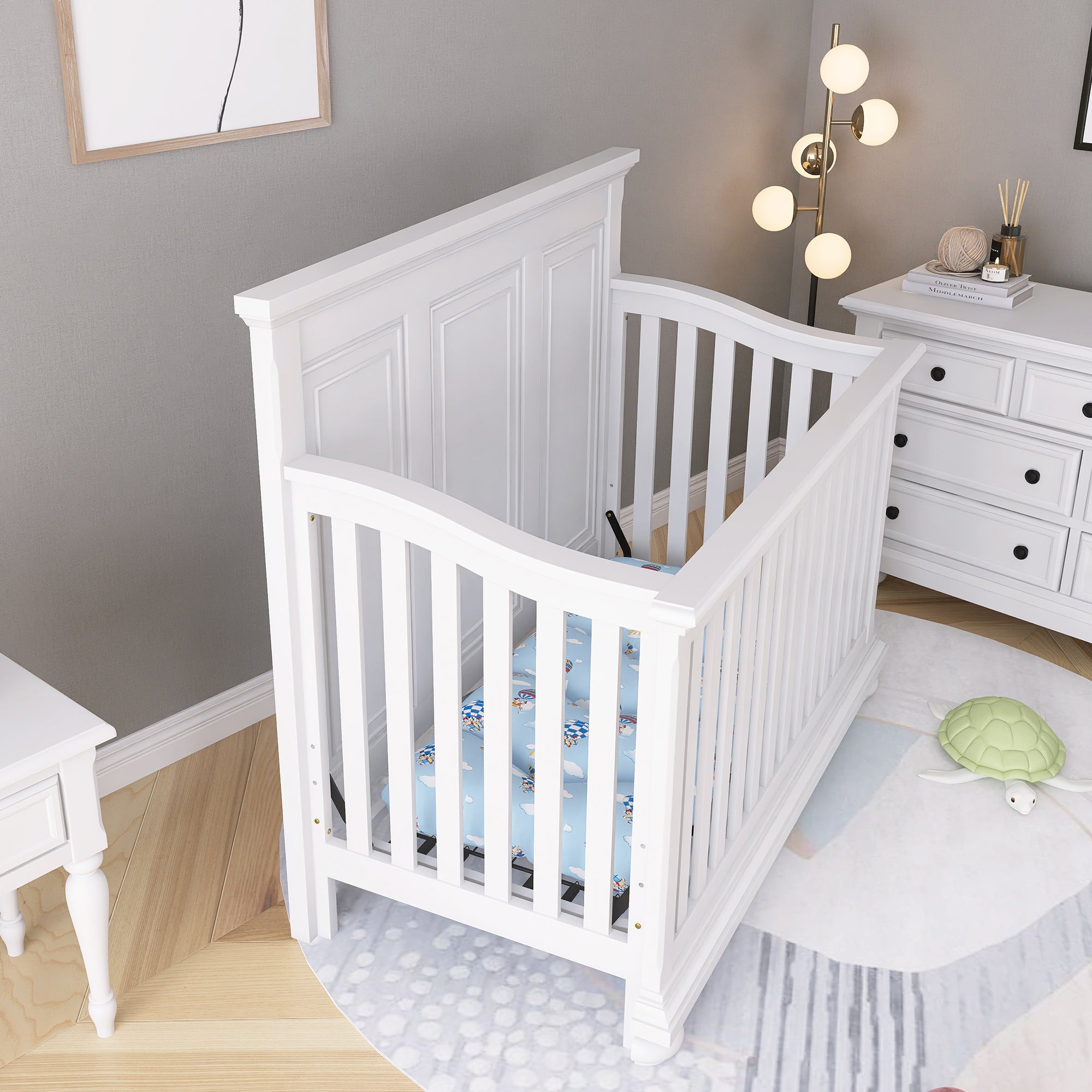 Traditional Farmhouse Style 4-in-1 Full Size Convertible Crib - Converts to Toddler Bed and Daybed and Full-Size Bed