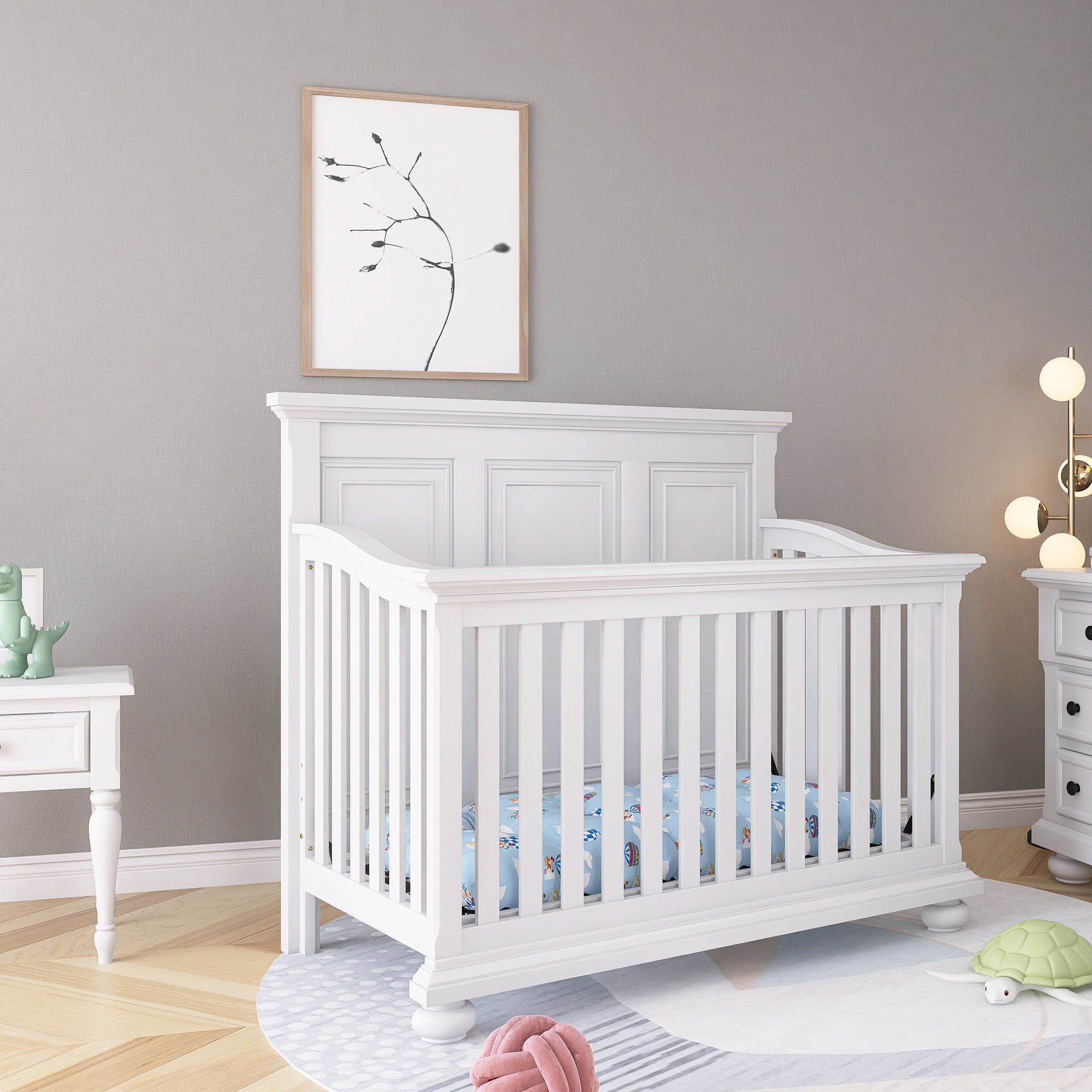 Traditional Farmhouse Style 4-in-1 Full Size Convertible Crib - Converts to Toddler Bed and Daybed and Full-Size Bed
