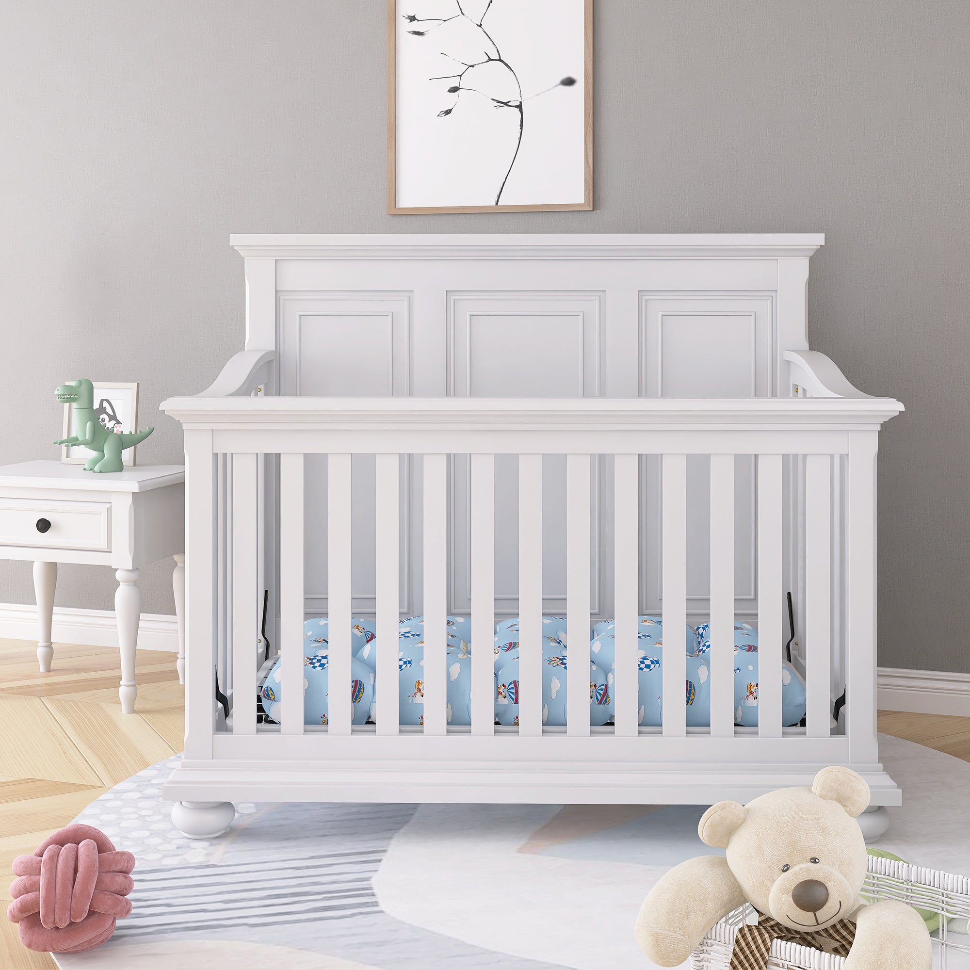Traditional Farmhouse Style 4-in-1 Full Size Convertible Crib - Converts to Toddler Bed and Daybed and Full-Size Bed