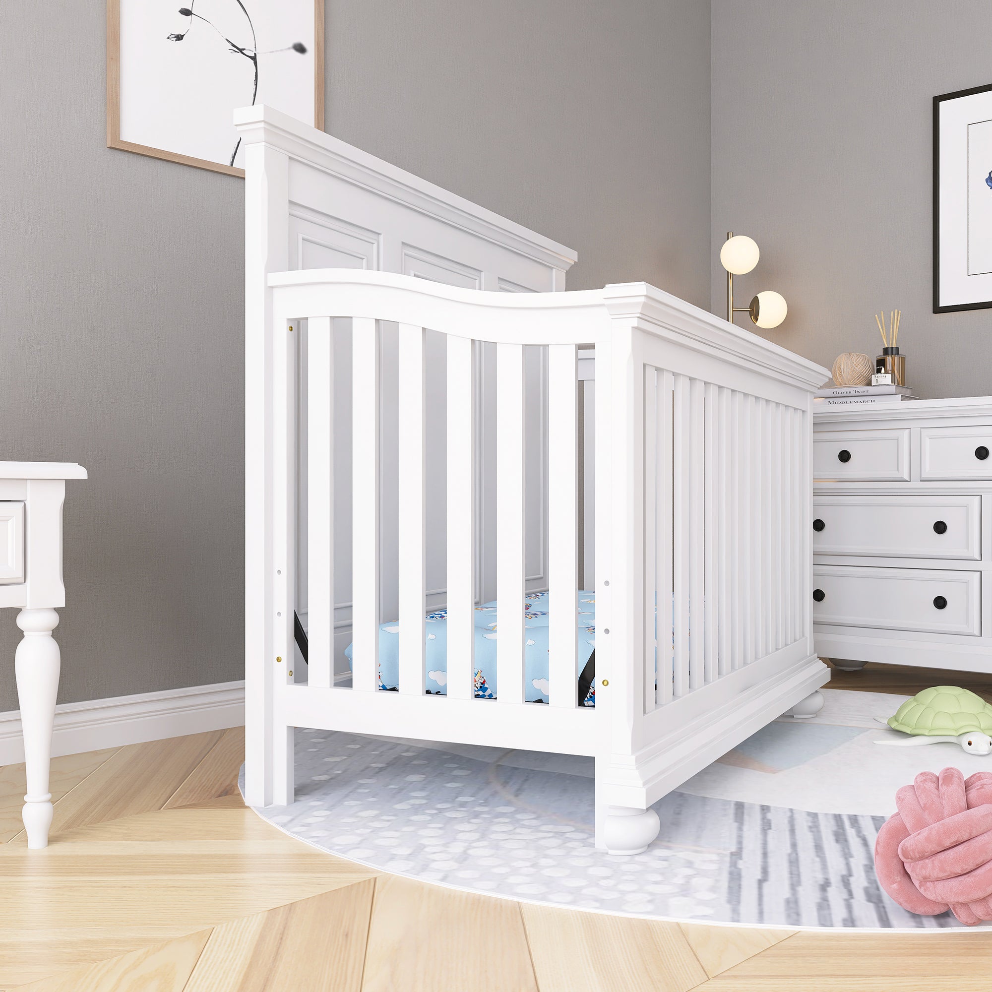 Traditional Farmhouse Style 4-in-1 Full Size Convertible Crib - Converts to Toddler Bed and Daybed and Full-Size Bed