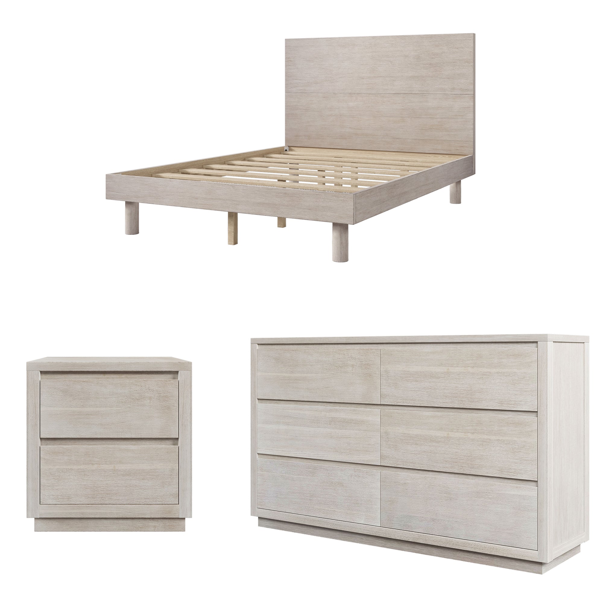 3 Pieces Wood Frame Bedroom Set with Full Platform Bed and Nightstand and Dresser